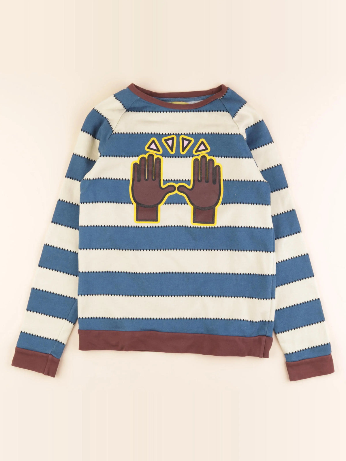 Monoprix - sweat bleu, beige - 12/14 ans