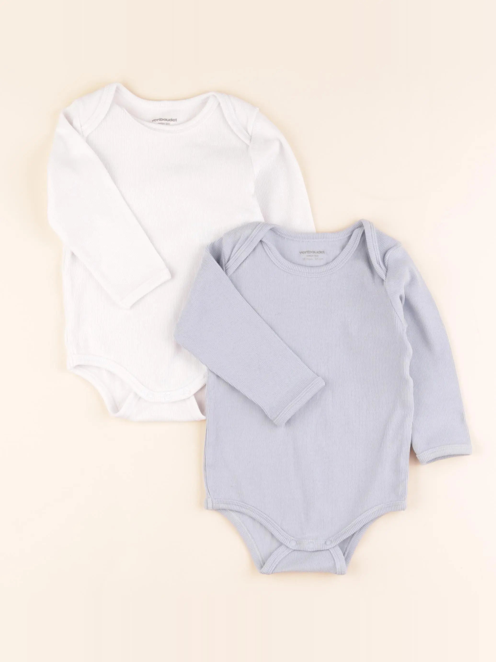 Vertbaudet - lot de 2 bodies en coton blanc, bleu - 18 mois