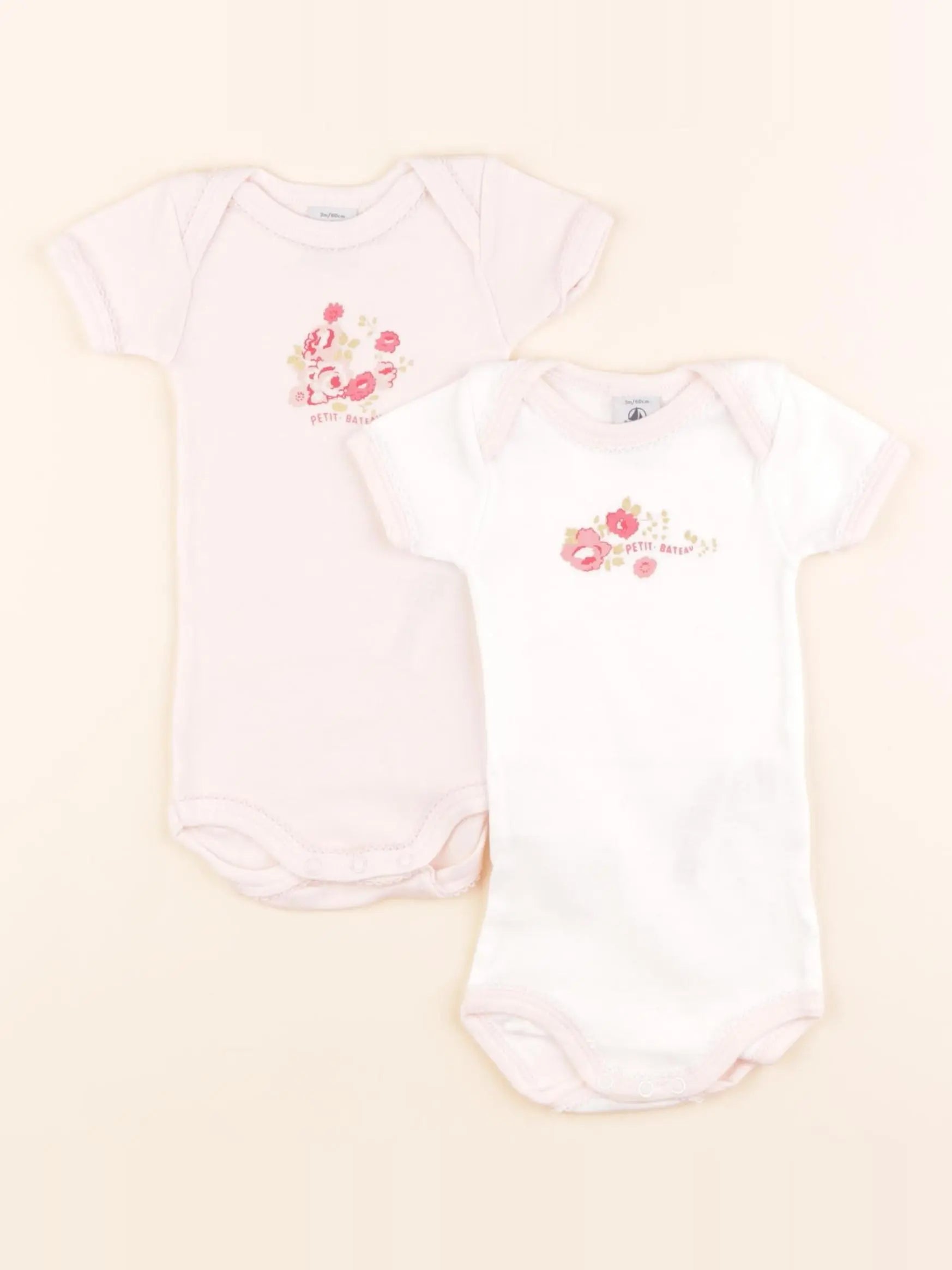 Petit Bateau - lot de 2 bodies en coton blanc, rose - 3 mois