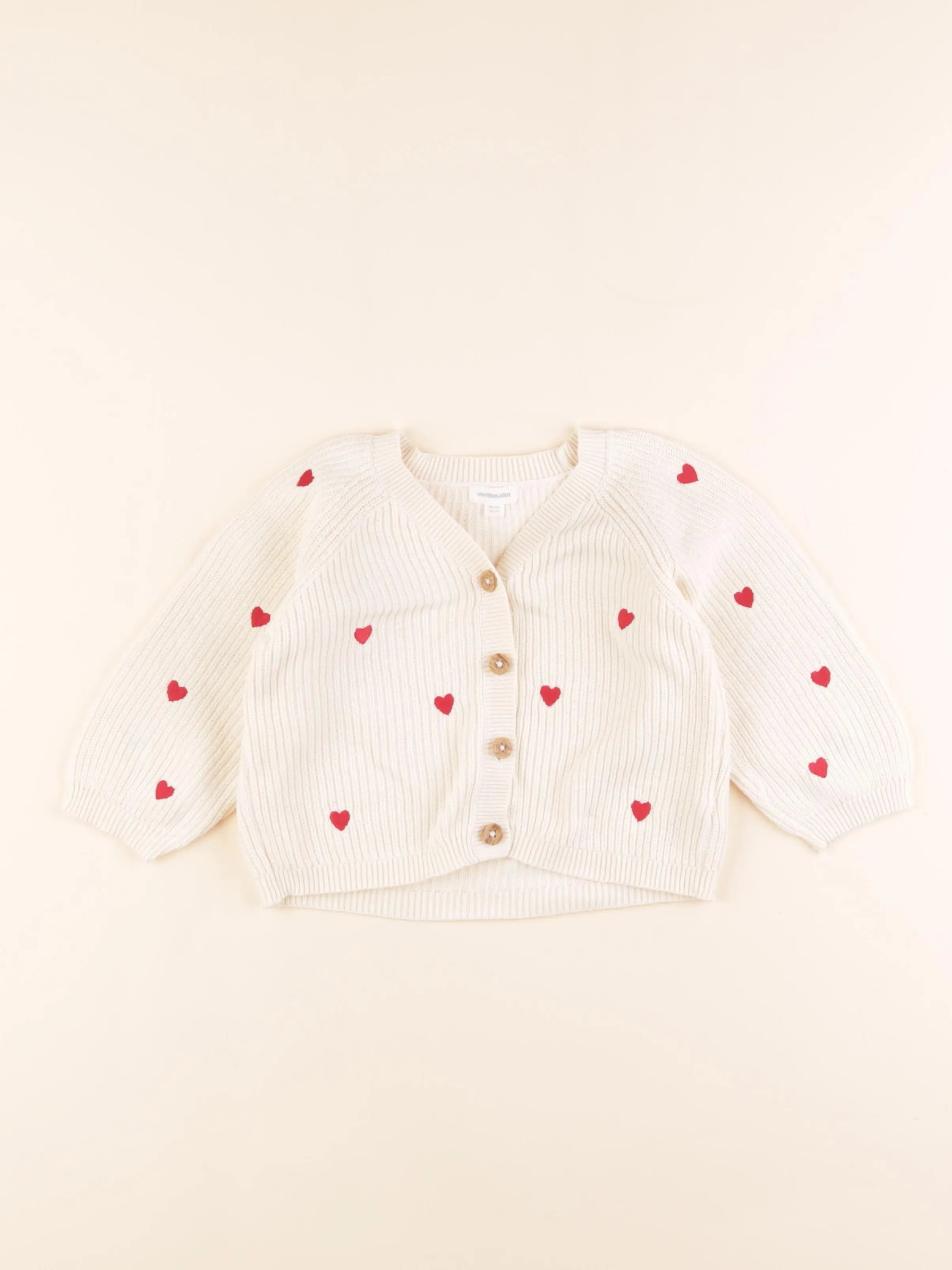 Vertbaudet - gilet beige, rouge - 24 mois