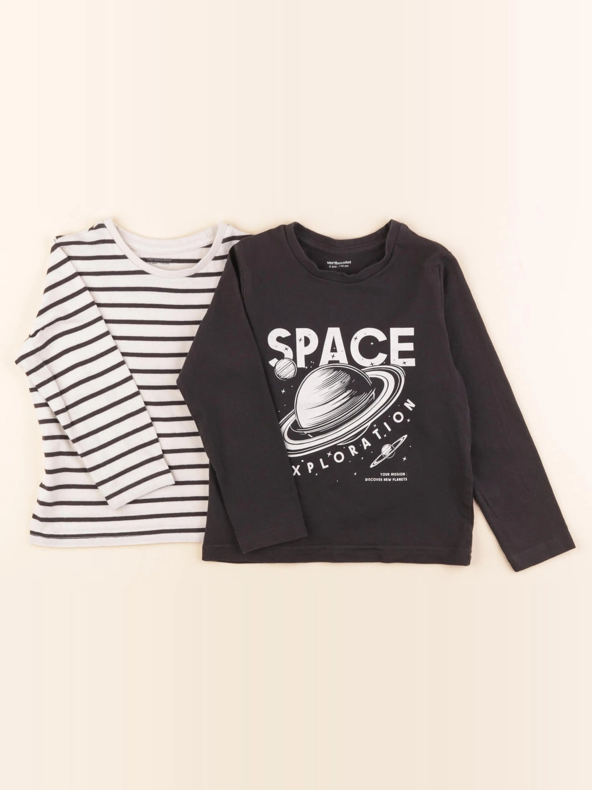 Vertbaudet - lot de 2 tee-shirts noir, blanc - 5 ans