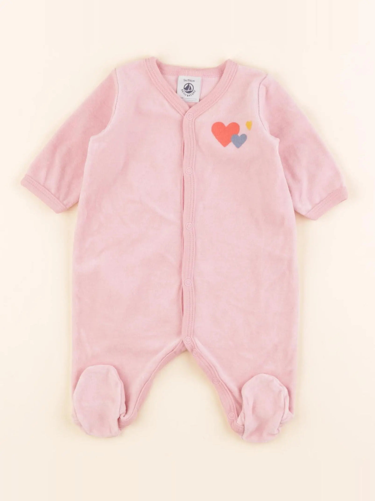 Petit Bateau - pyjama velours rose - 1 mois