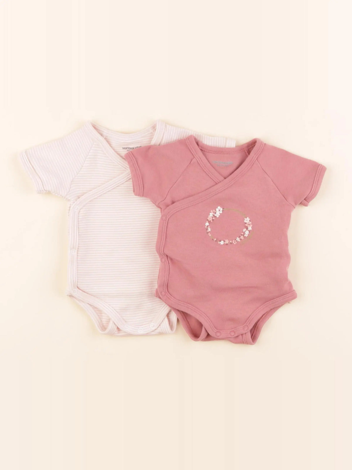 Vertbaudet - lot de 2 bodies en coton rose - 3 mois