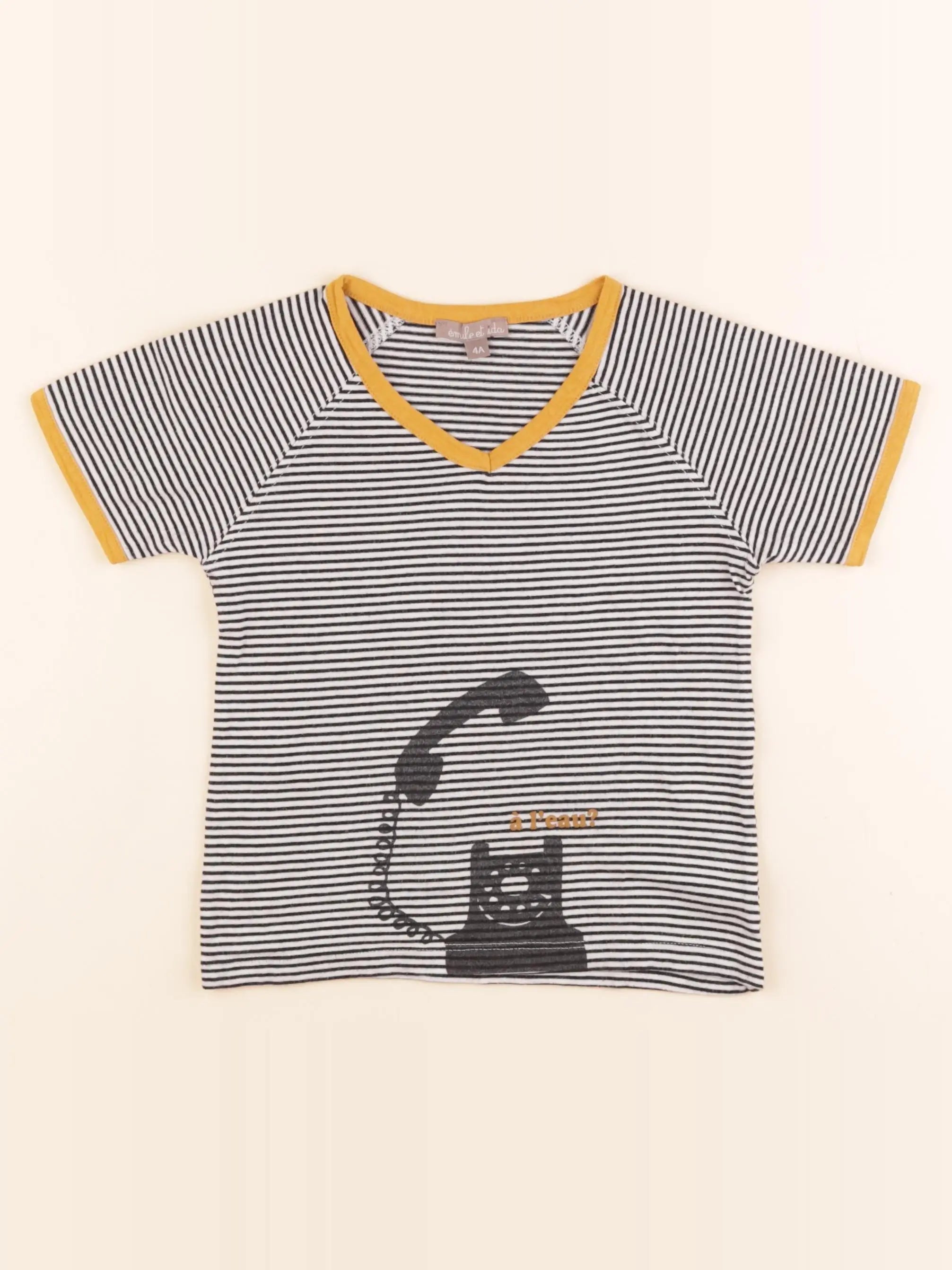 Emile et Ida - tee-shirt blanc, noir - 4 ans