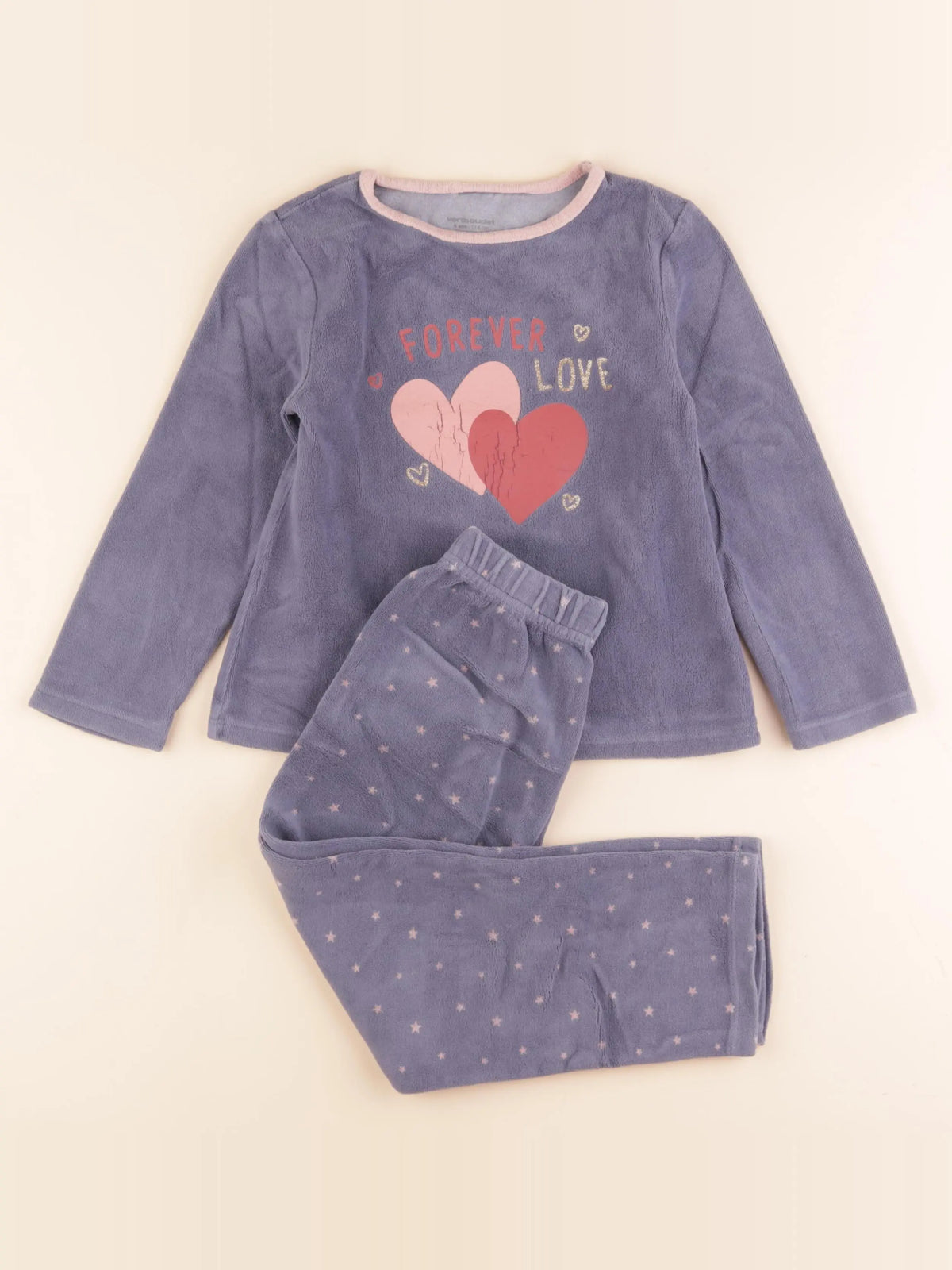 Vertbaudet - pyjama velours bleu, rose - 6 ans