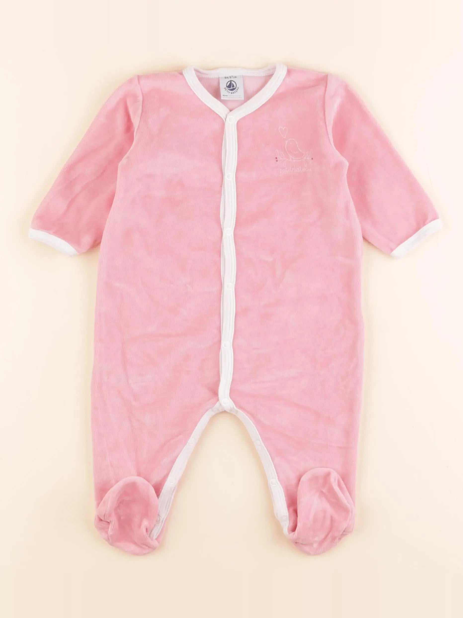 Petit Bateau - pyjama velours rose - 6 mois