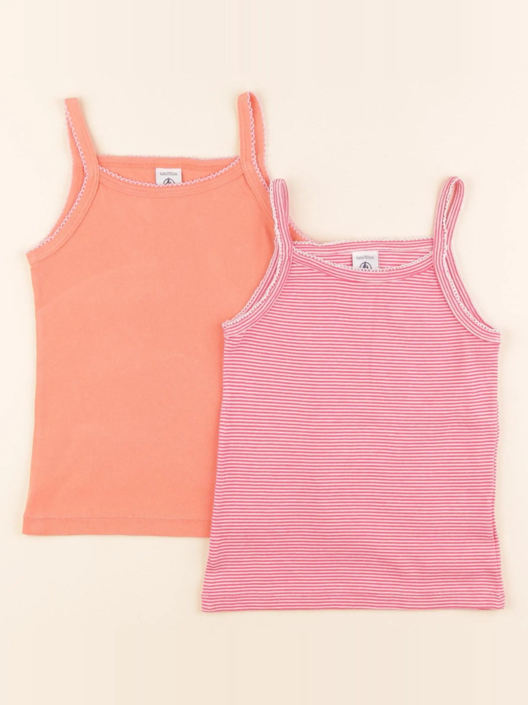 Petit Bateau - lot de 2 maillots de corps rose, orange - 4 ans