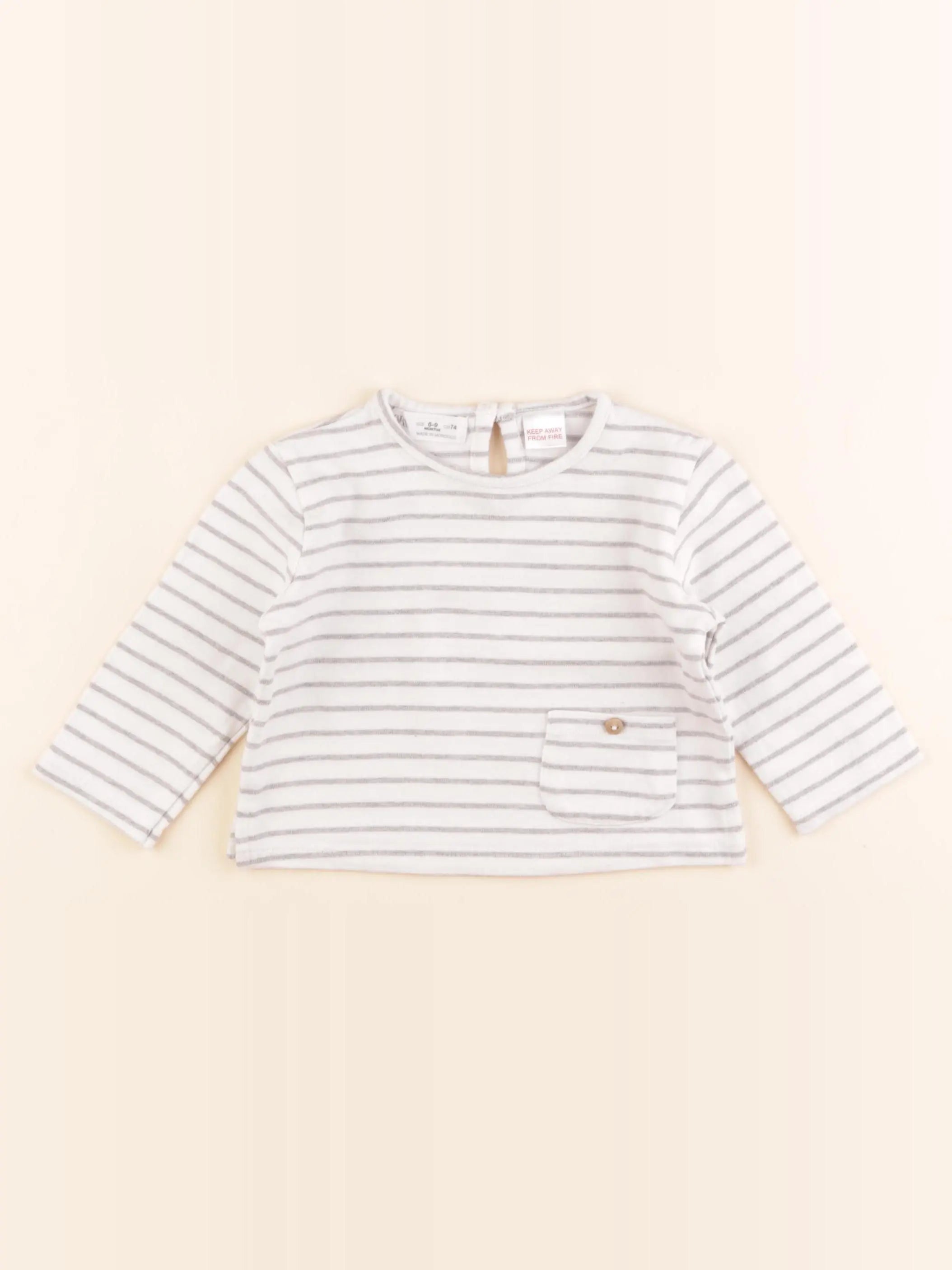 Zara - tee-shirt blanc, gris - 6/9 mois