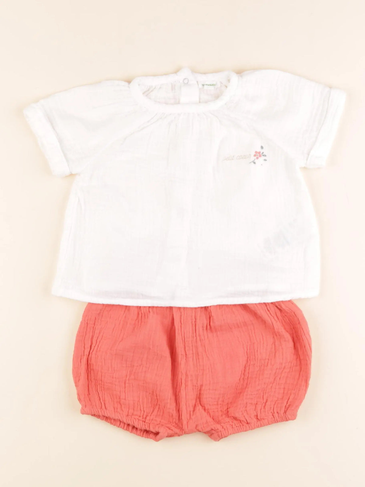 Vertbaudet - ensemble blanc, rose - 18 mois