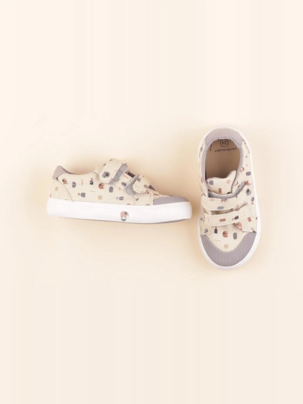 Vertbaudet - tennis à scratch/ lacets beige, gris - pointure 24