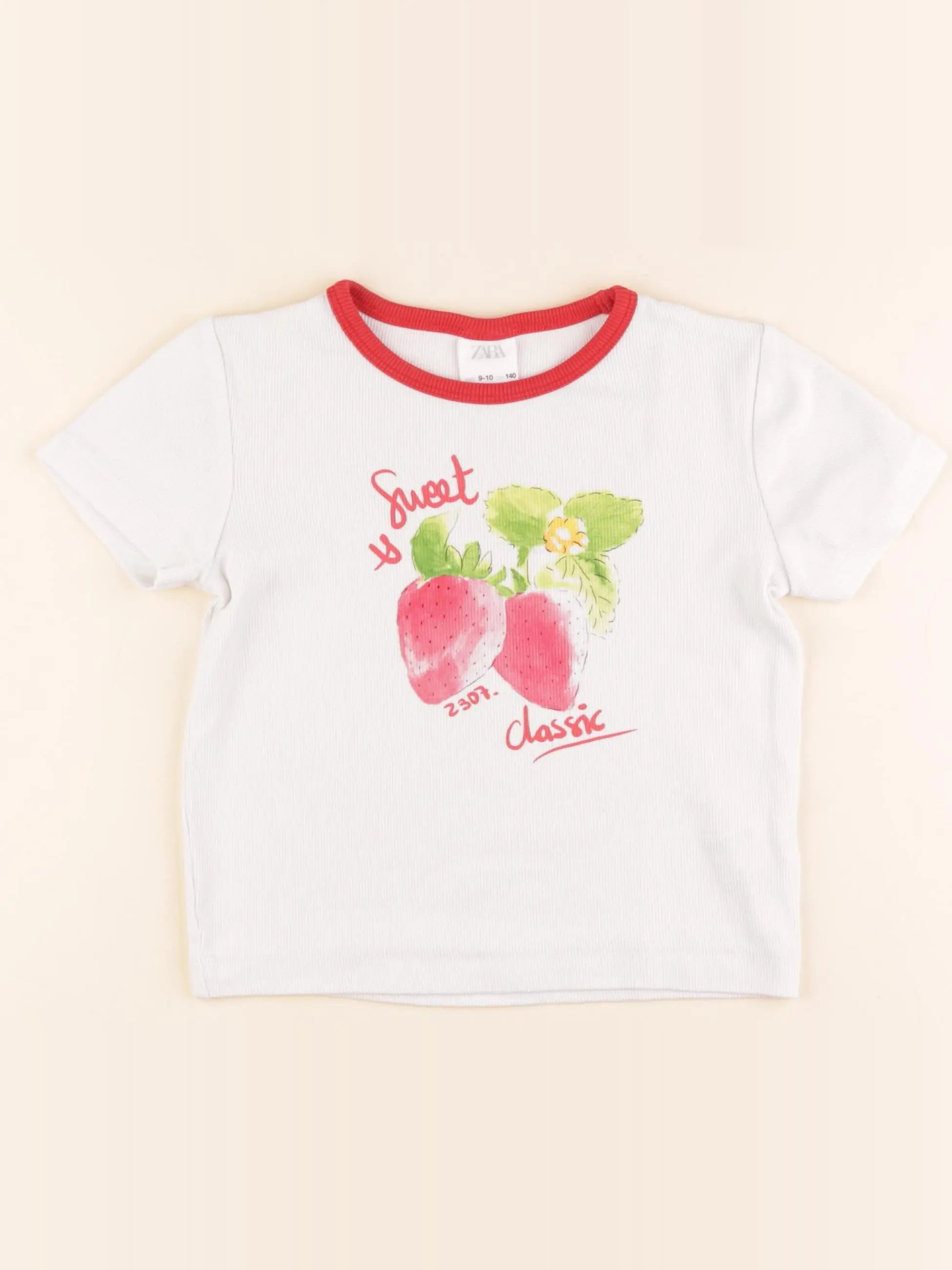 Zara - tee-shirt blanc, rouge - 9/10 ans