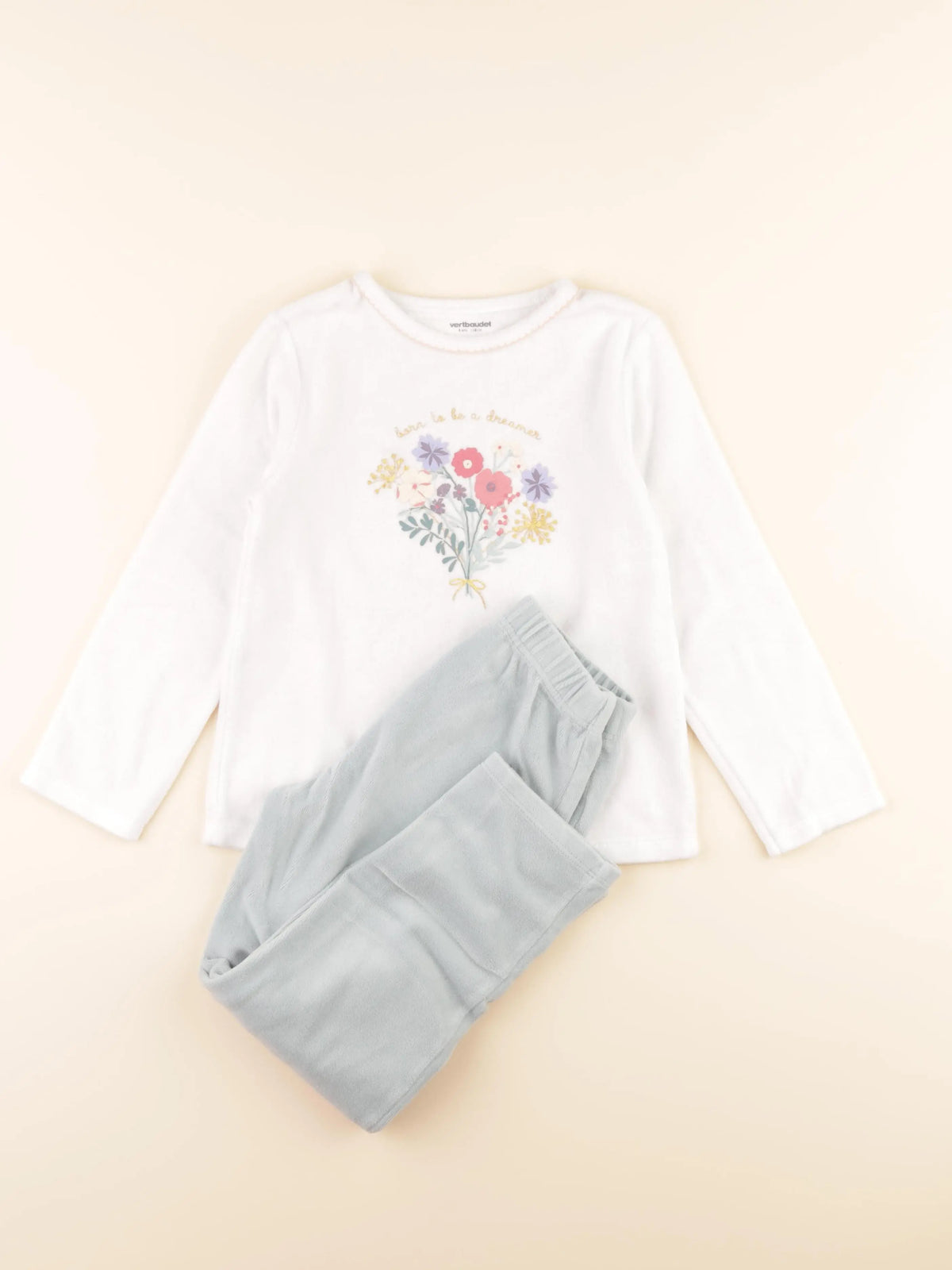Vertbaudet - pyjama velours blanc, vert - 8 ans