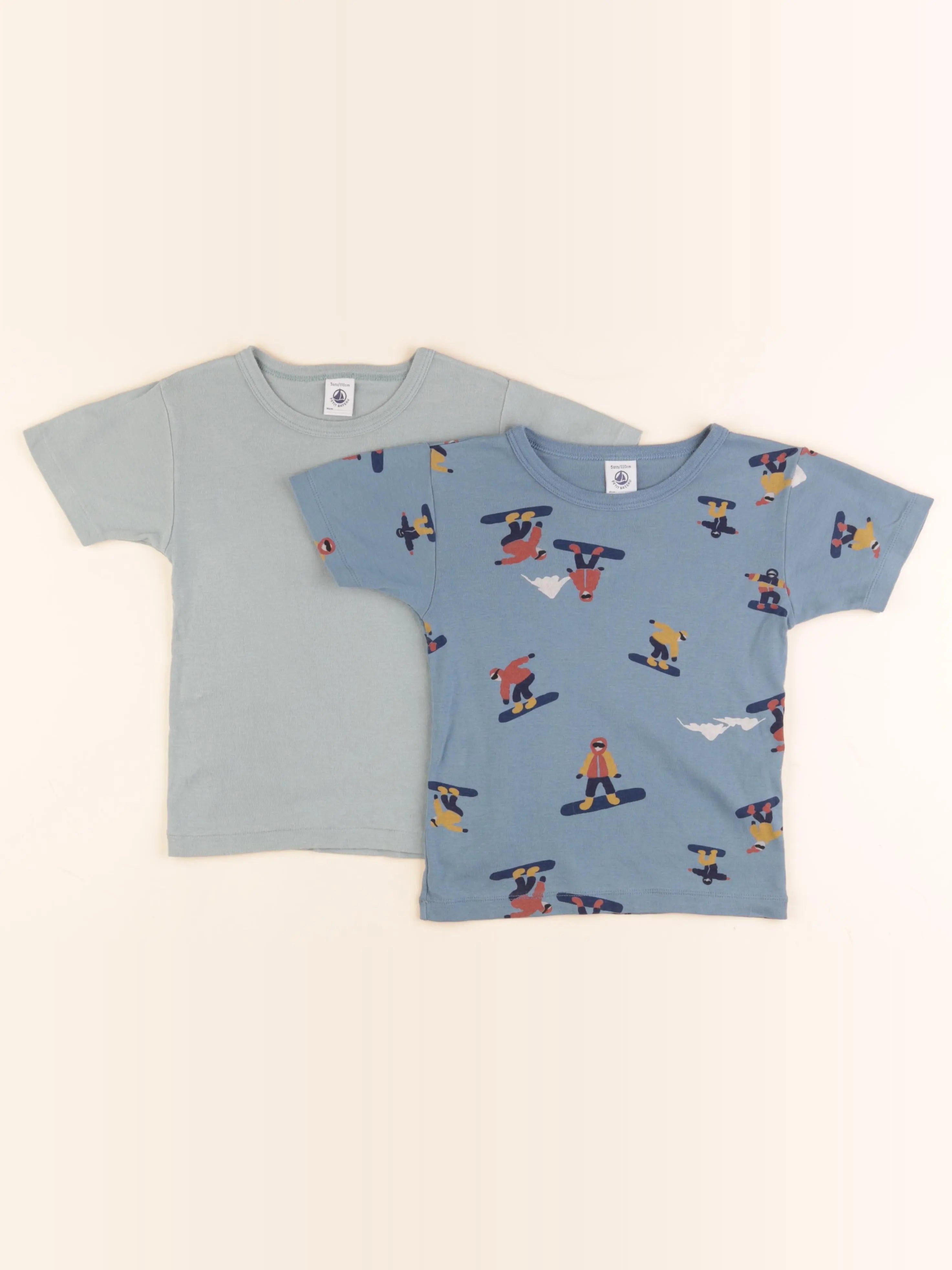 Petit Bateau - lot de 2 maillots de corps bleu, vert - 5 ans