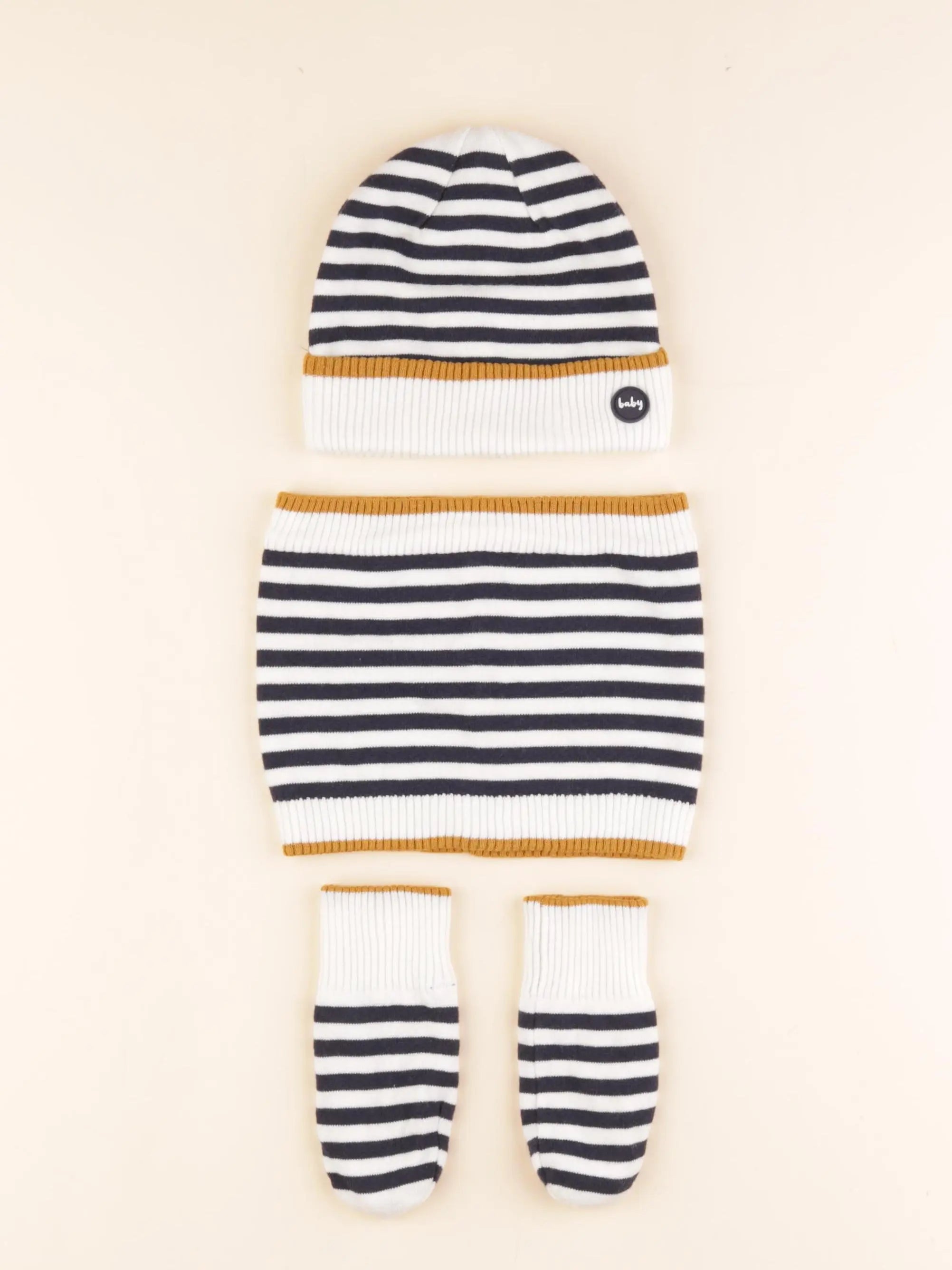 Vertbaudet - ensemble bonnet/moufles/tour de cou blanc, bleu - 24/36 mois