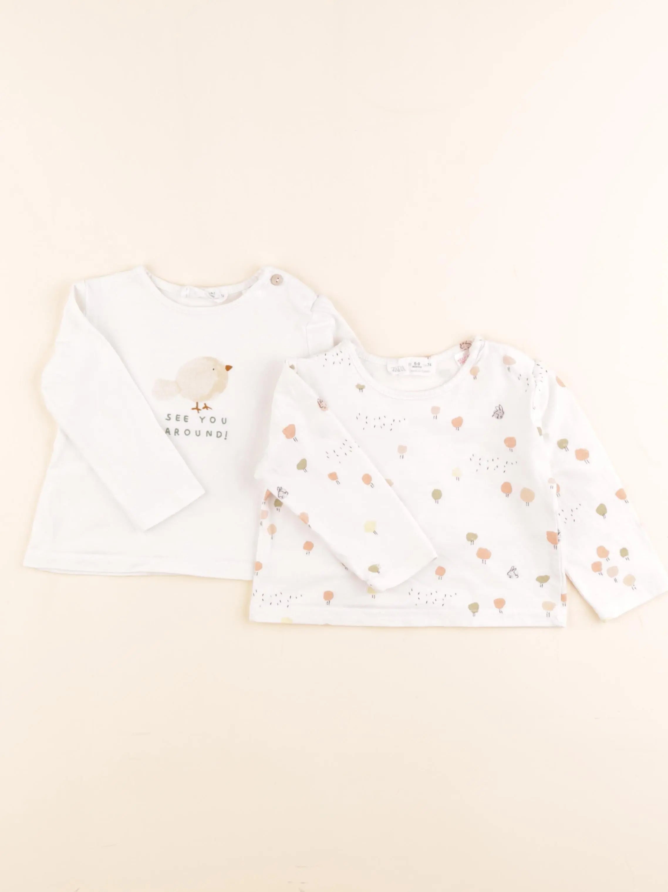 Zara - lot de 2 tee-shirts blanc - 6/9 mois