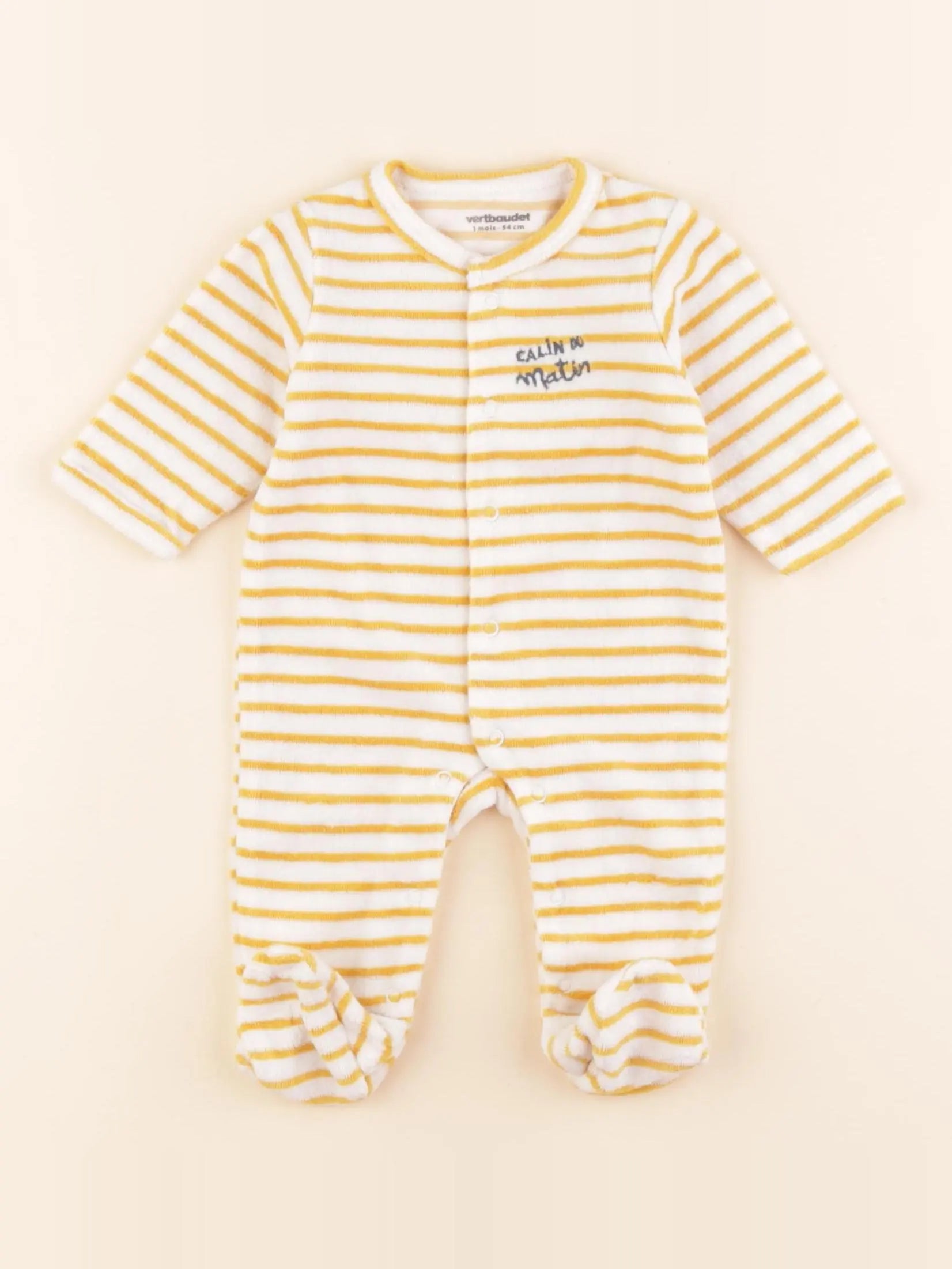 Vertbaudet - pyjama velours blanc, jaune - 1 mois