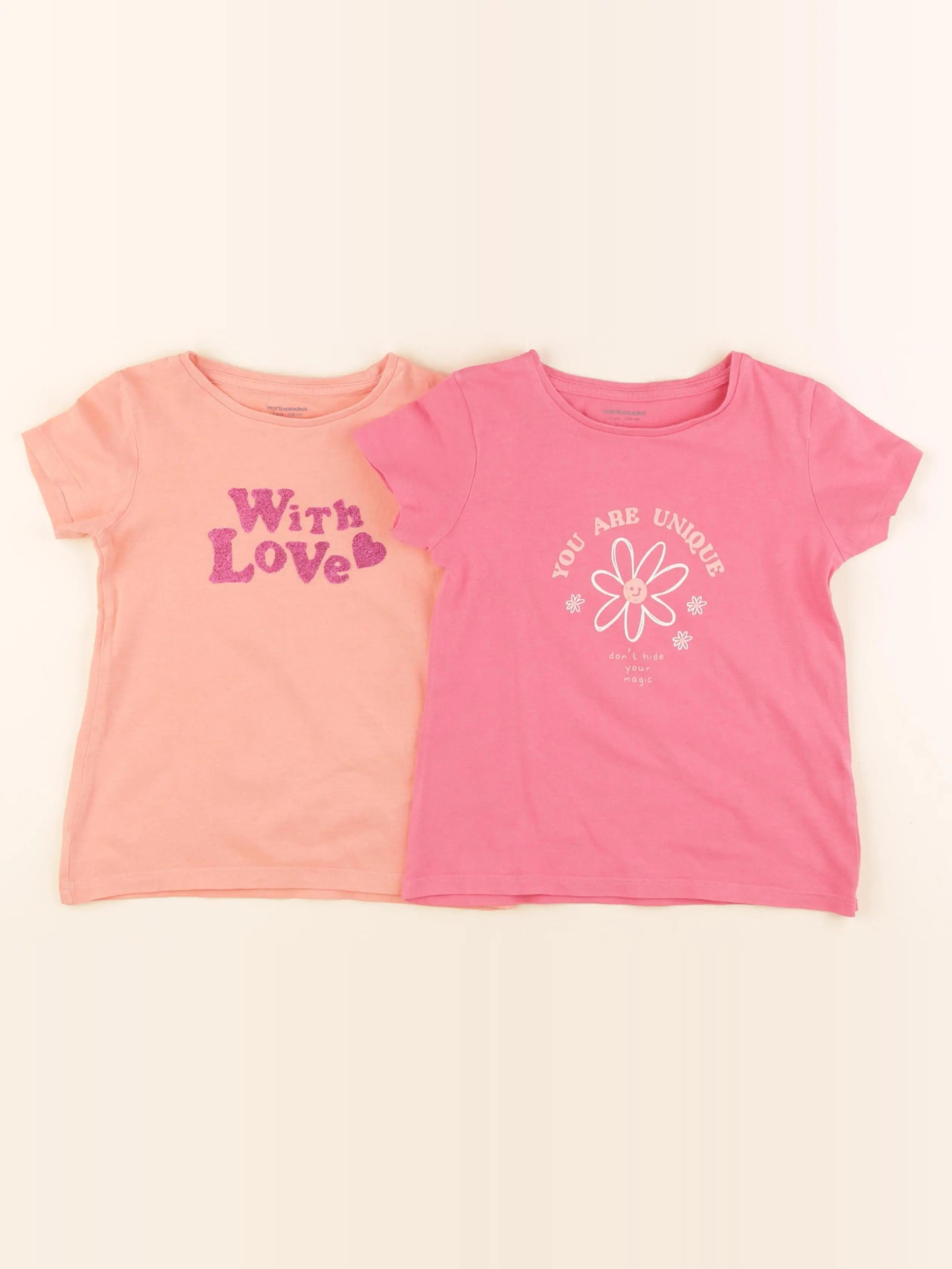 Vertbaudet - lot de 2 tee-shirts rose - 4 ans