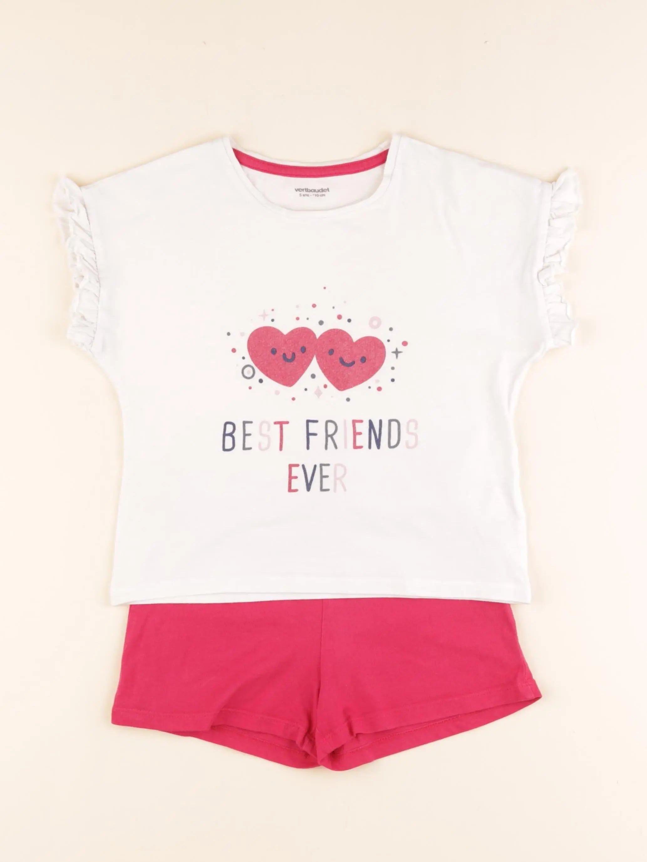 Vertbaudet - ensemble coton blanc, rose - 5 ans