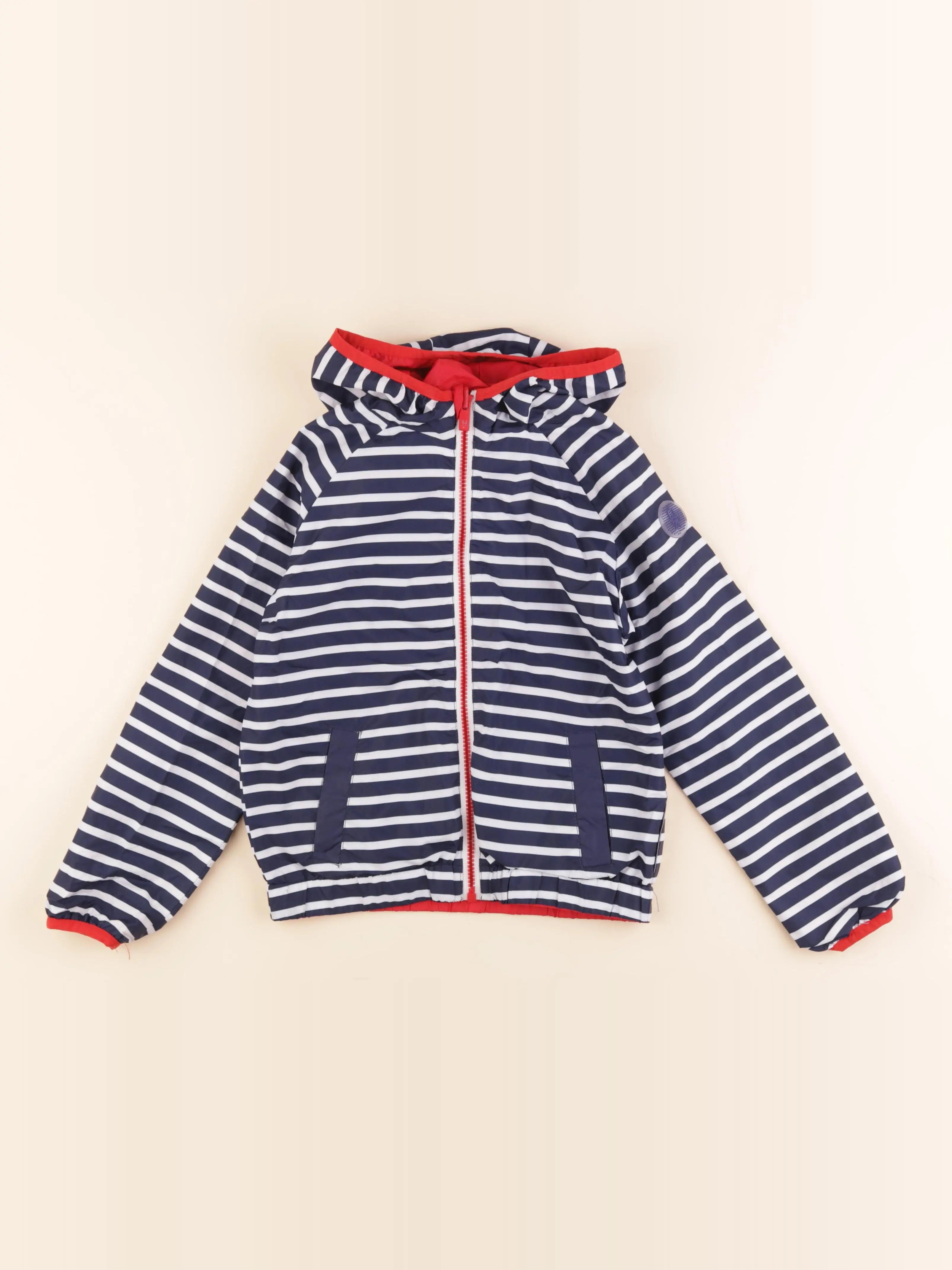Okaidi - imperméable réversible bleu, blanc - 8 ans