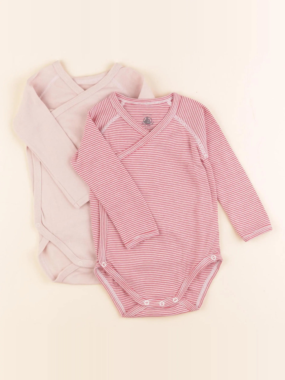 Petit Bateau - lot de 2 bodies en coton rose, rouge - 12 mois