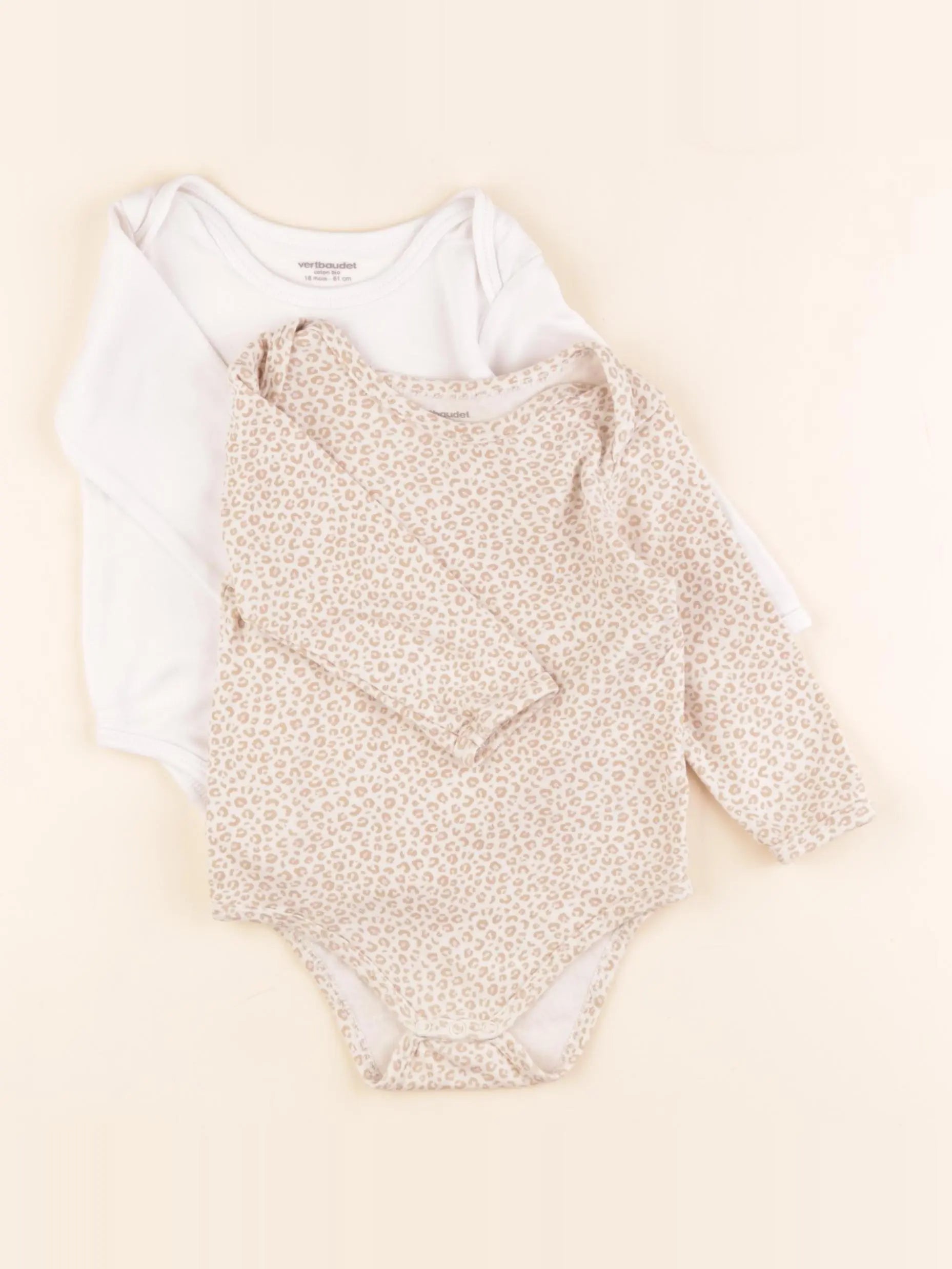 Vertbaudet - lot de 2 bodies en coton beige, blanc - 18 mois