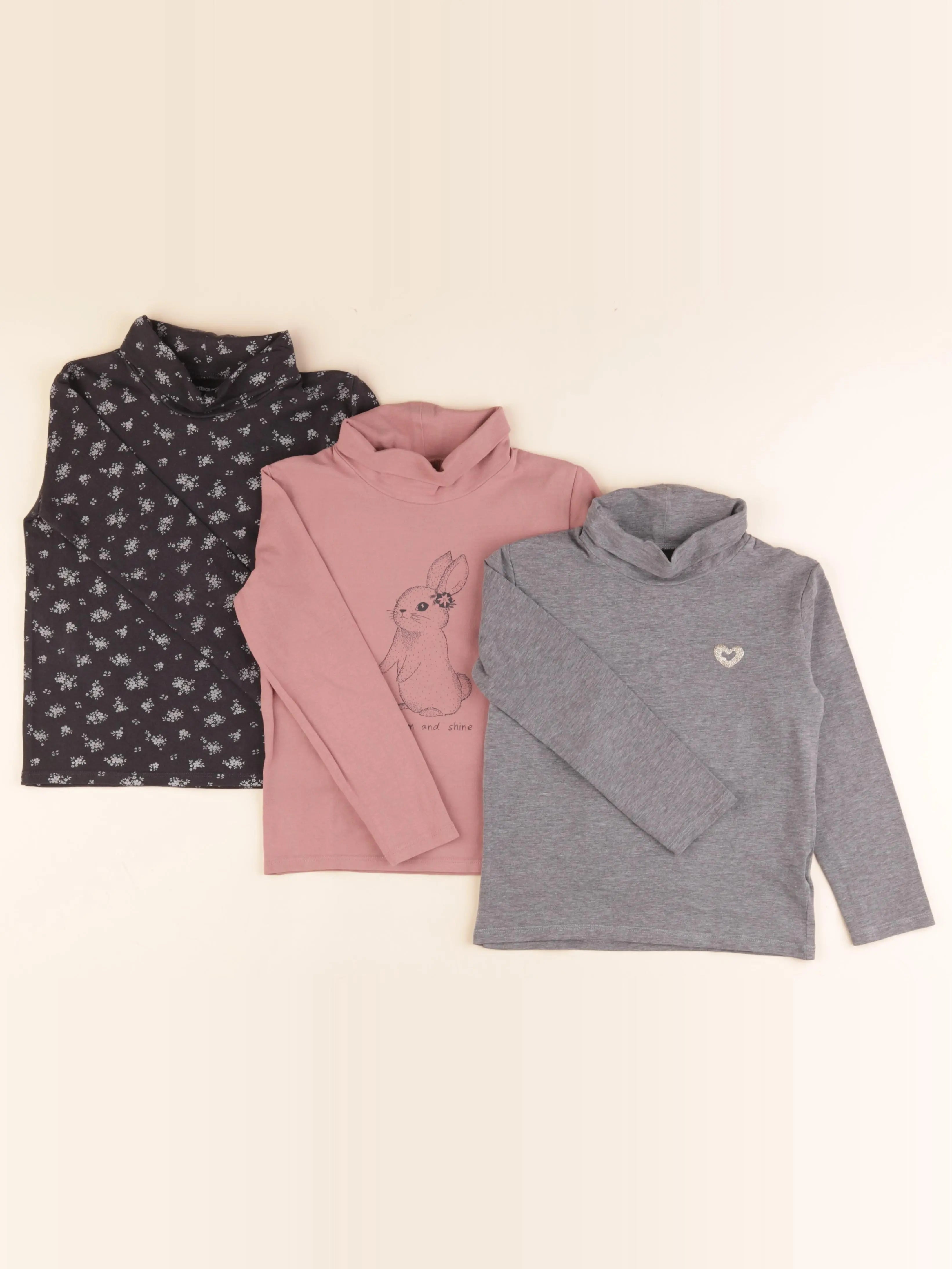 Vertbaudet - lot de 3 sous-pulls rose, gris - 5 ans