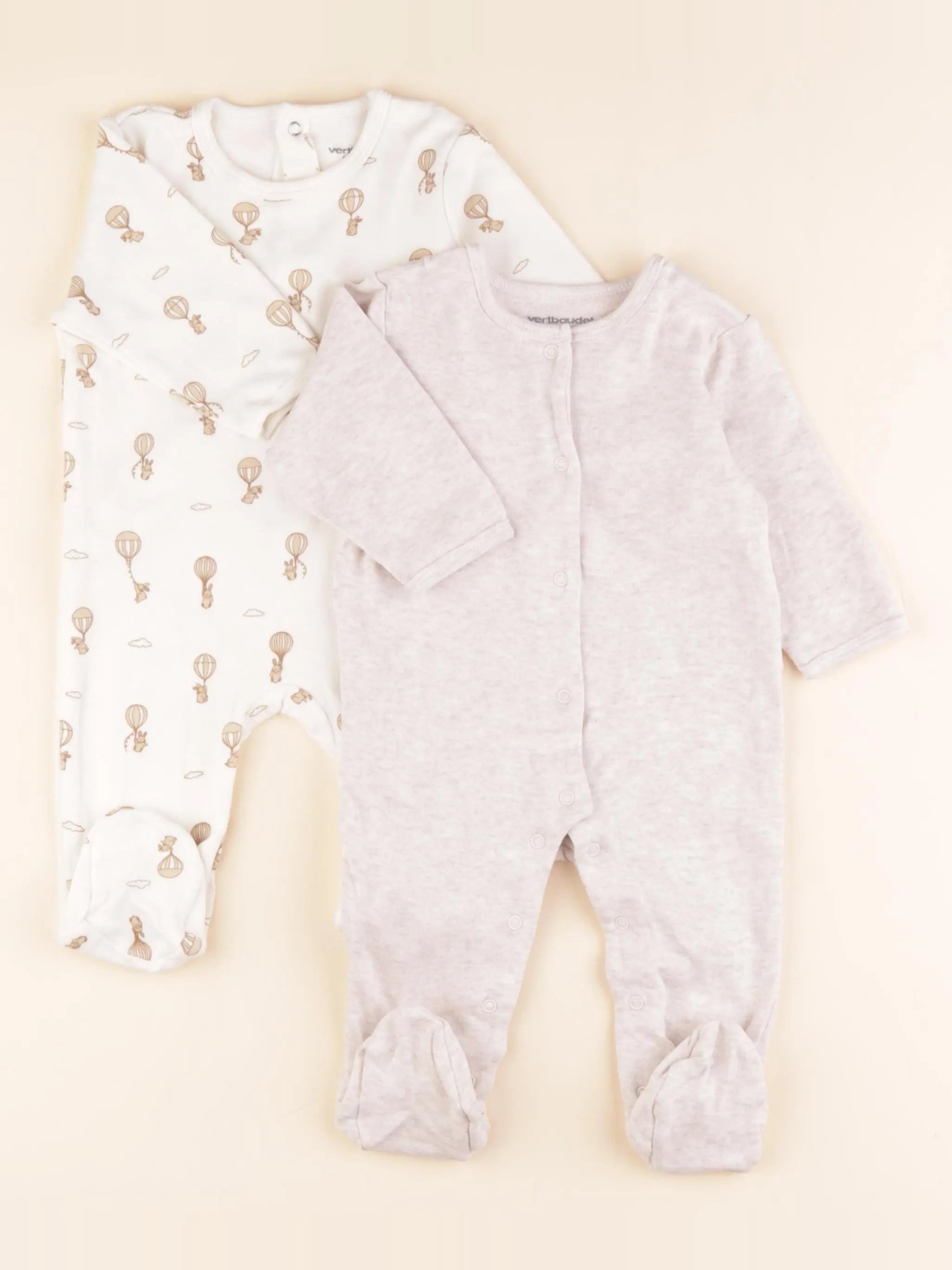 Vertbaudet - lot de 2 pyjamas beige - 6 mois