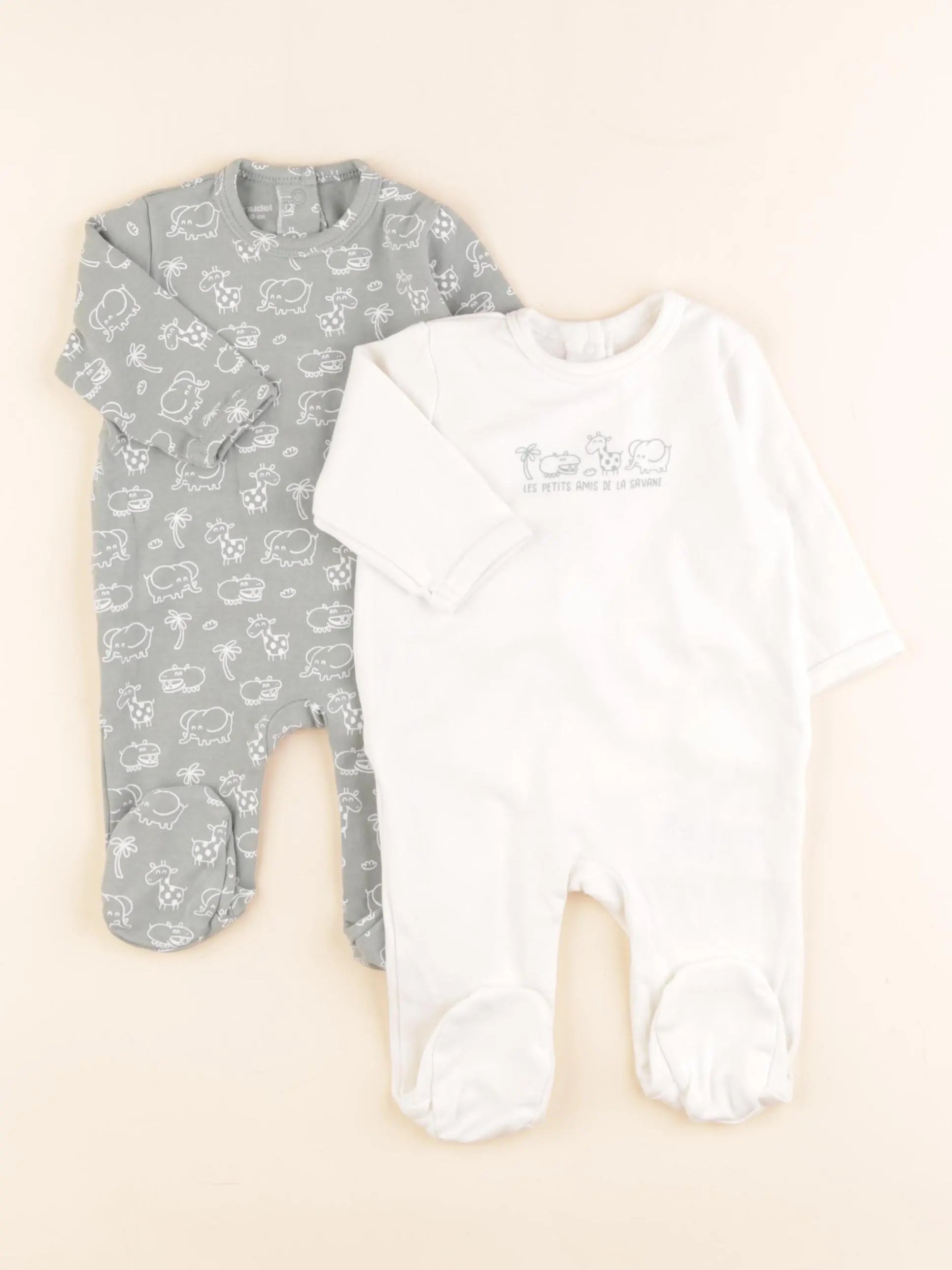 Vertbaudet - lot de 2 pyjamas coton blanc, vert - 3 mois