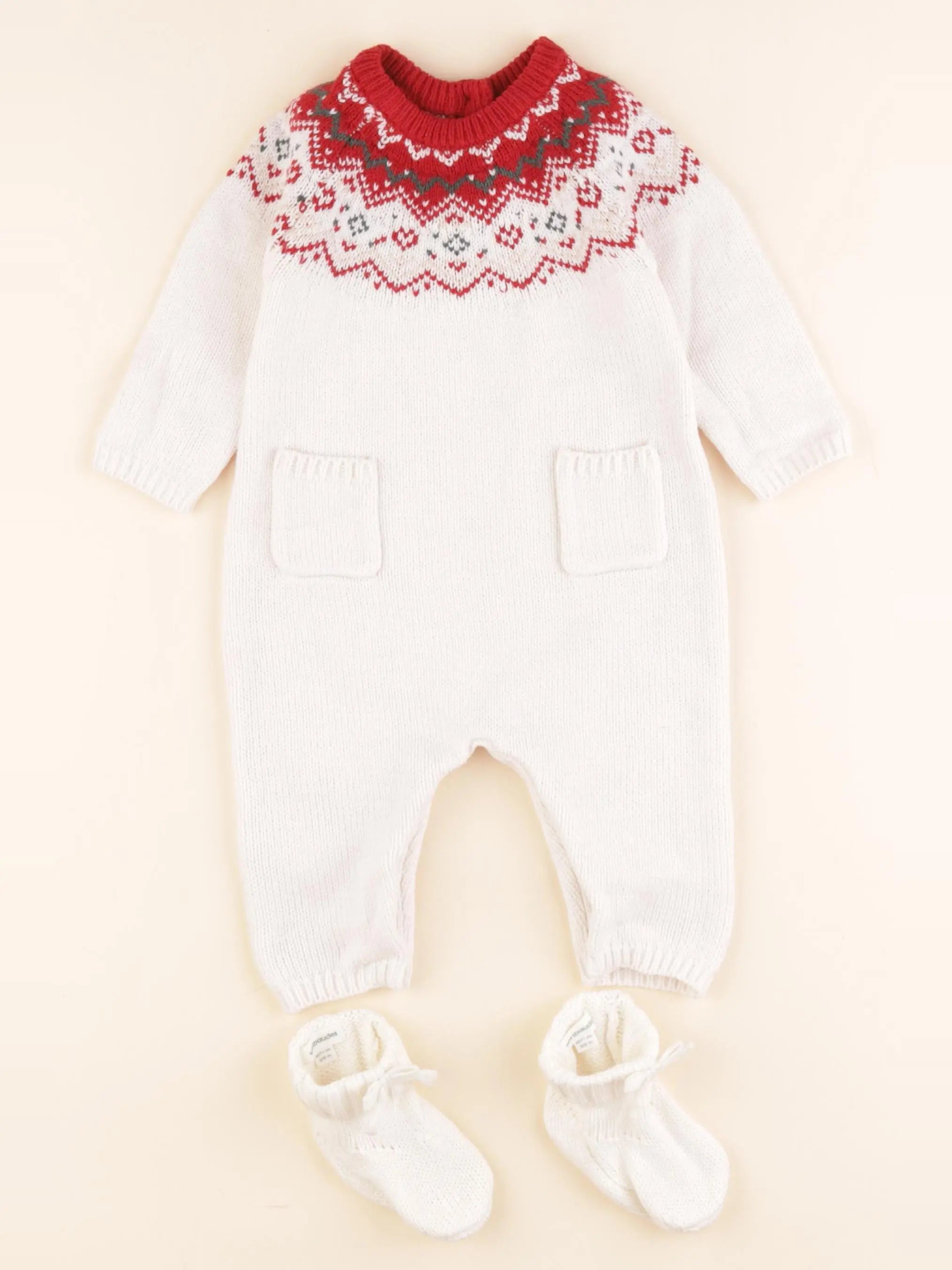 Vertbaudet - ensemble blanc, rouge - 6 mois