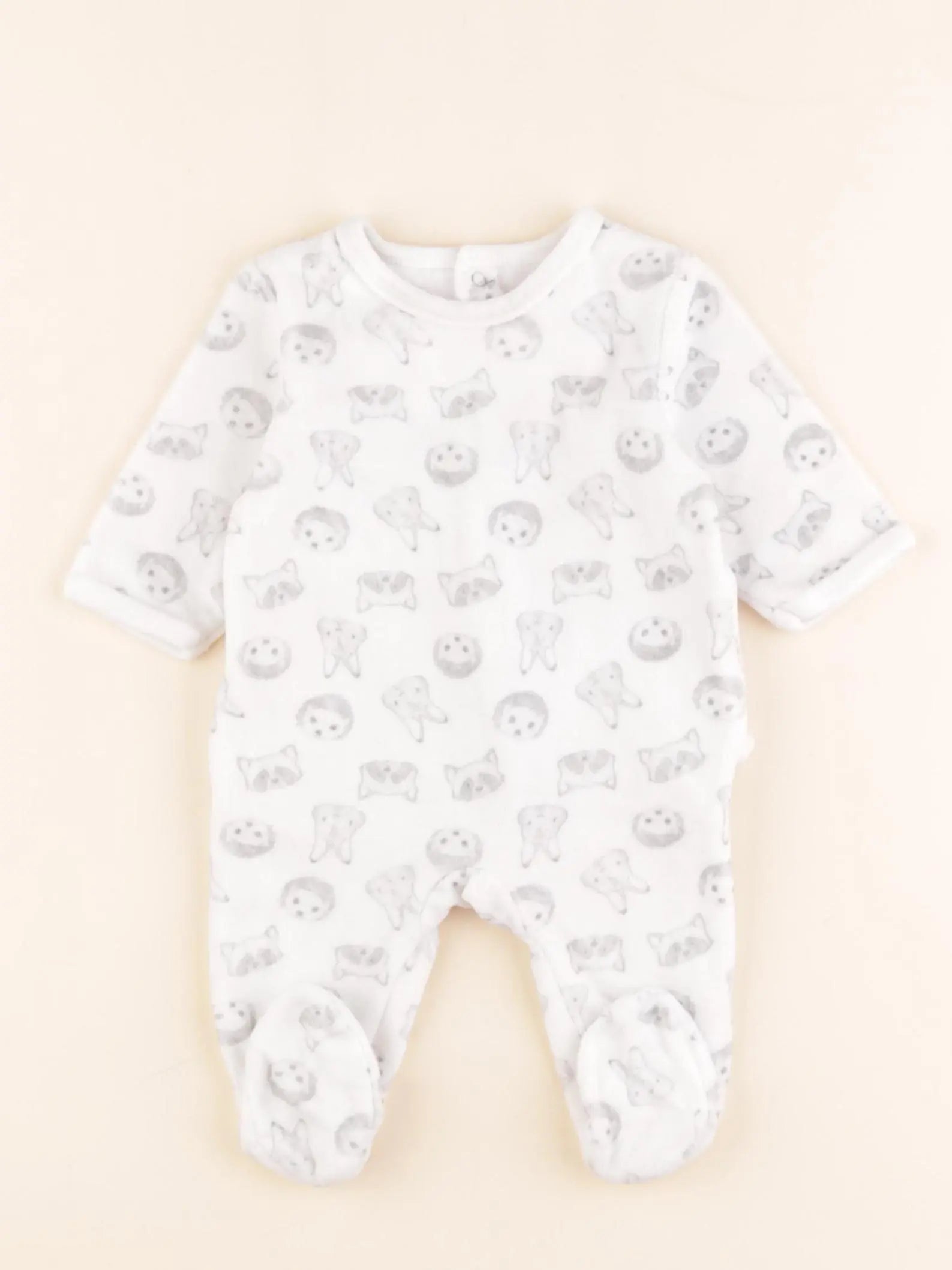 Vertbaudet - pyjama velours blanc, gris - 1 mois