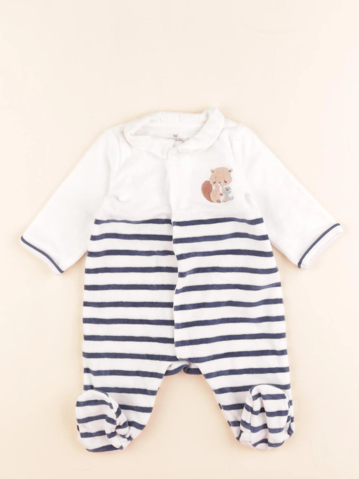 Sergent Major - pyjama velours blanc, bleu - 1 mois