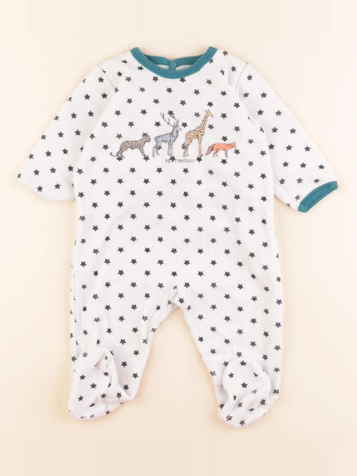 Petit Bateau - pyjama velours blanc, bleu - 6 mois