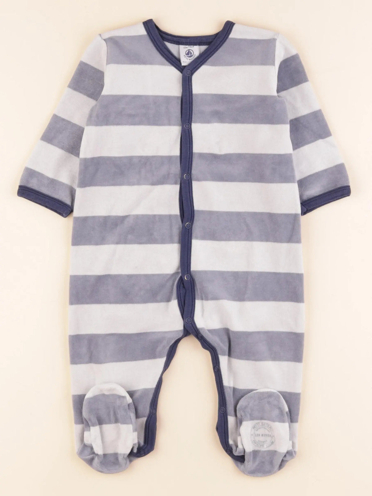 Pyjama velours bleu, blanc