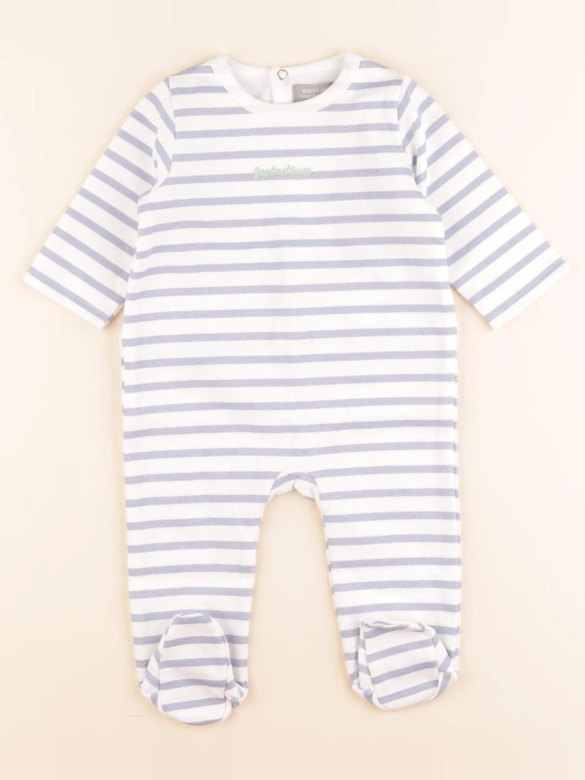 Boutchou - pyjama coton blanc, bleu - 6 mois