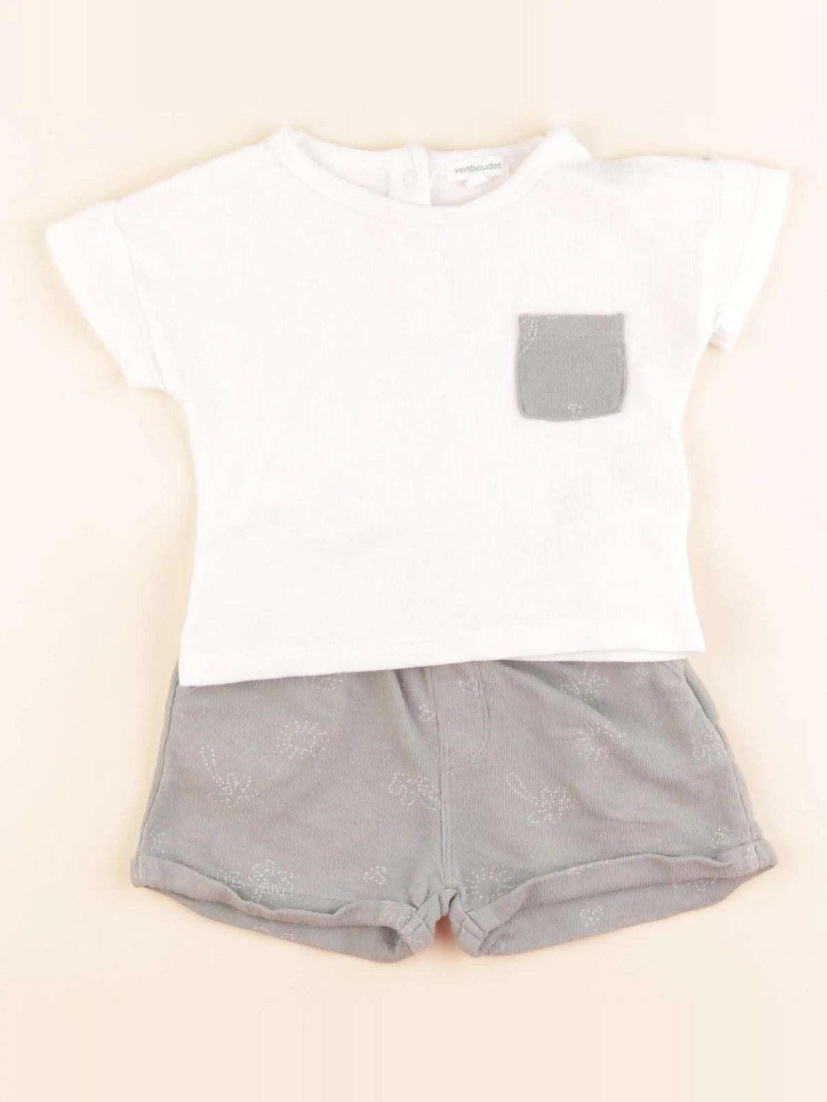 Vertbaudet - ensemble blanc, vert - 6 mois