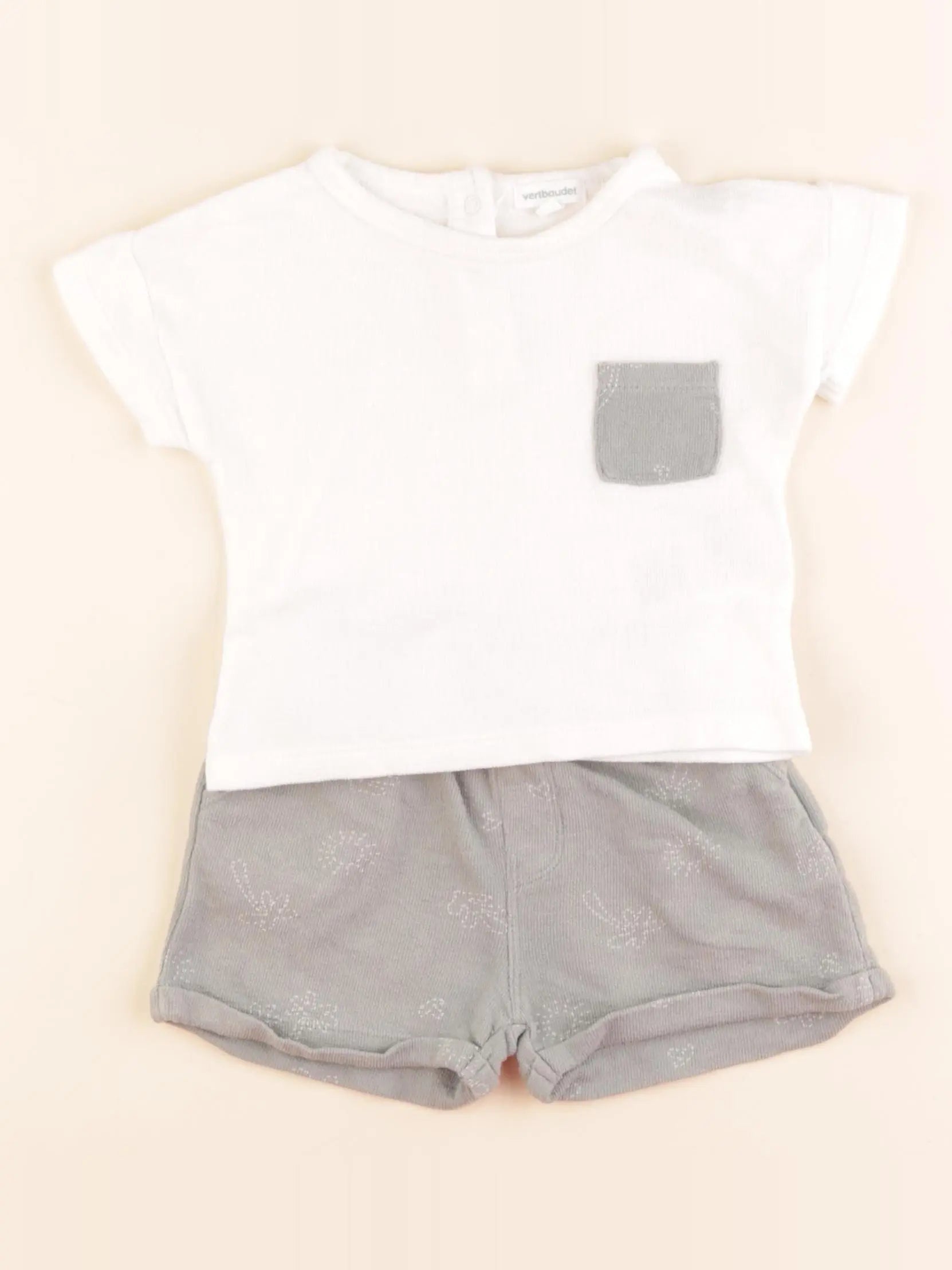 Vertbaudet - ensemble blanc, vert - 6 mois
