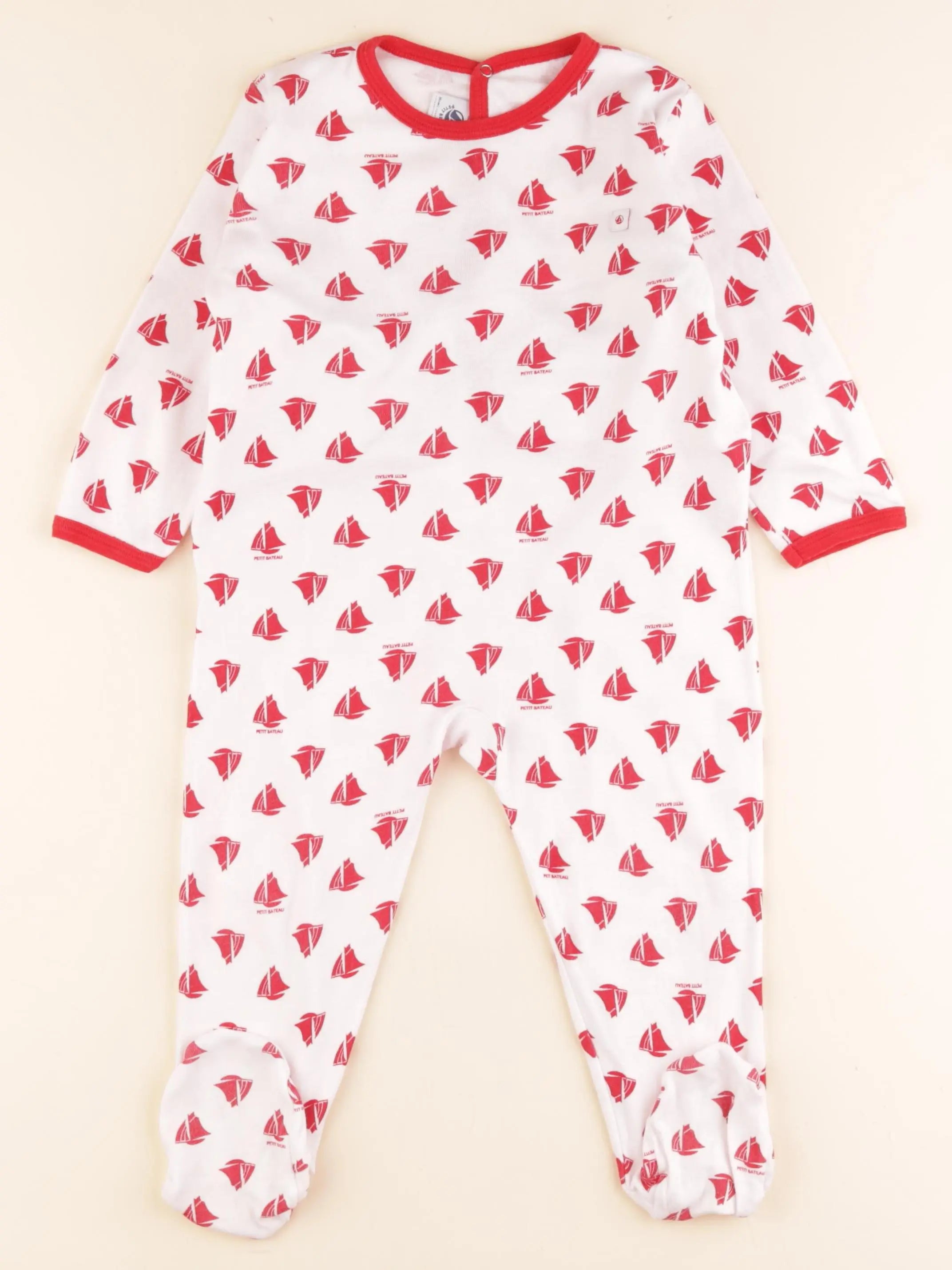Pyjama coton blanc, rouge