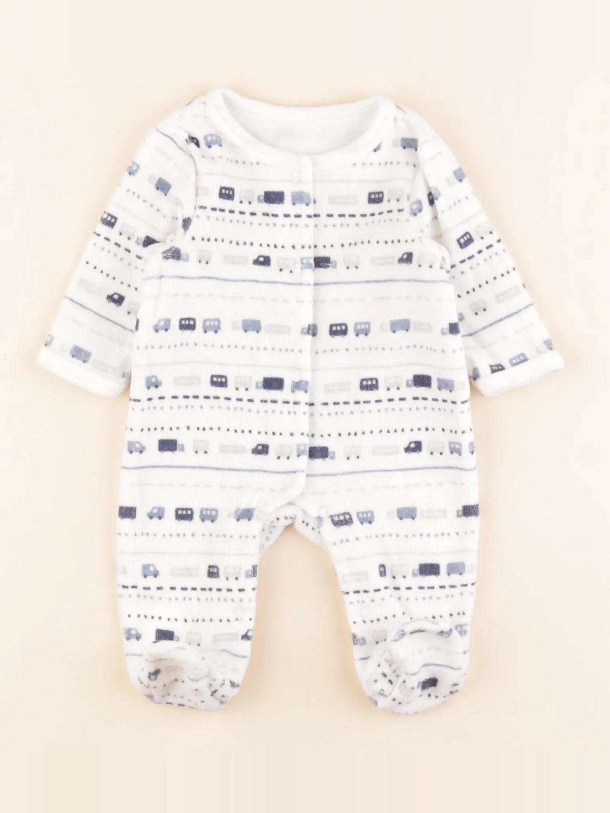 Vertbaudet - pyjama velours bleu, blanc - 1 mois