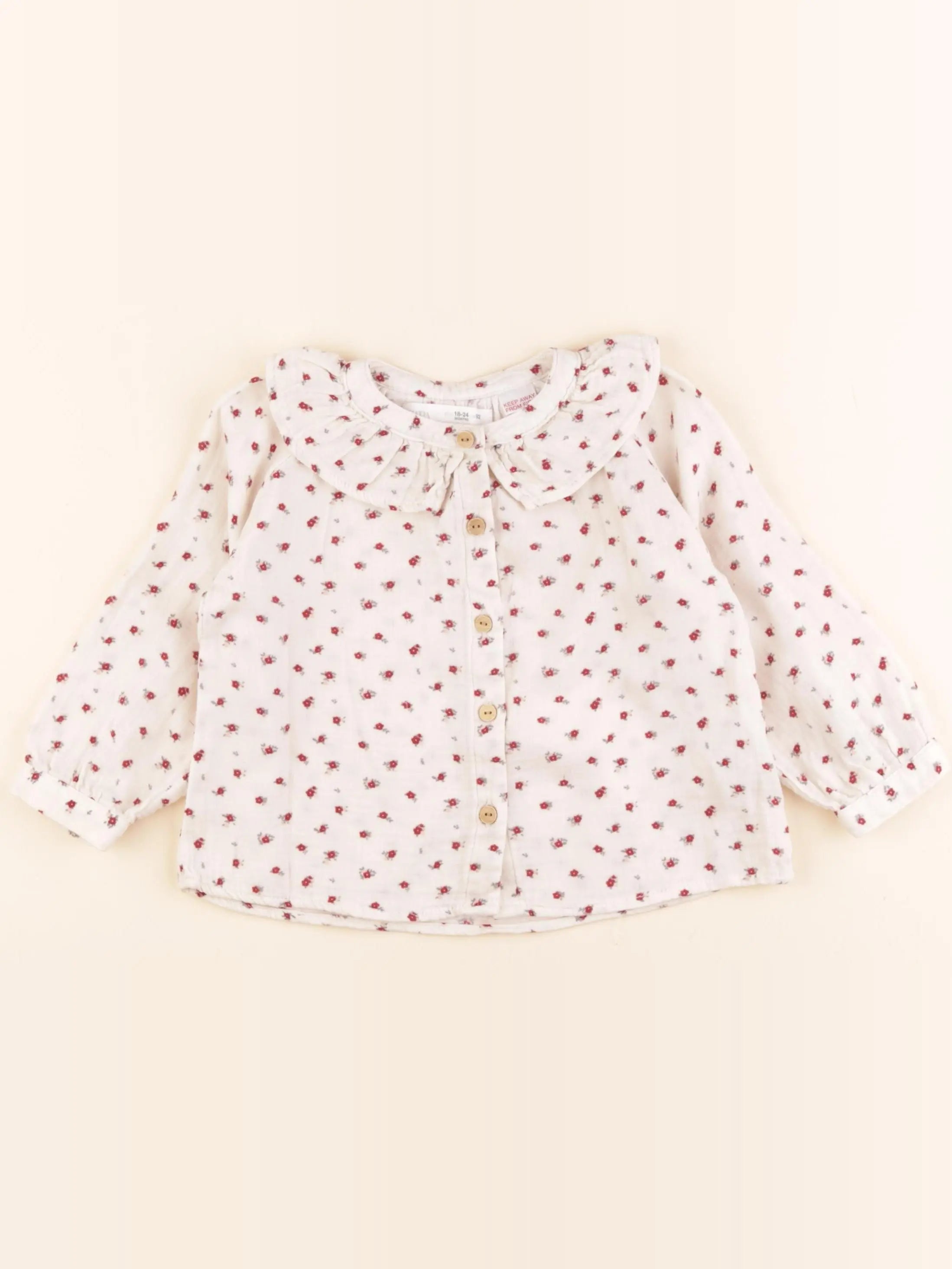 Zara - blouse beige, rouge - 18/24 mois