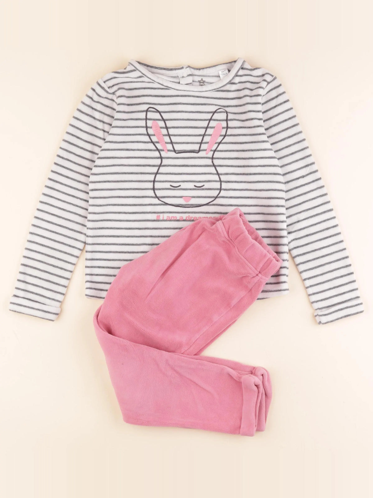 Okaidi - pyjama velours blanc, rose - 6 ans