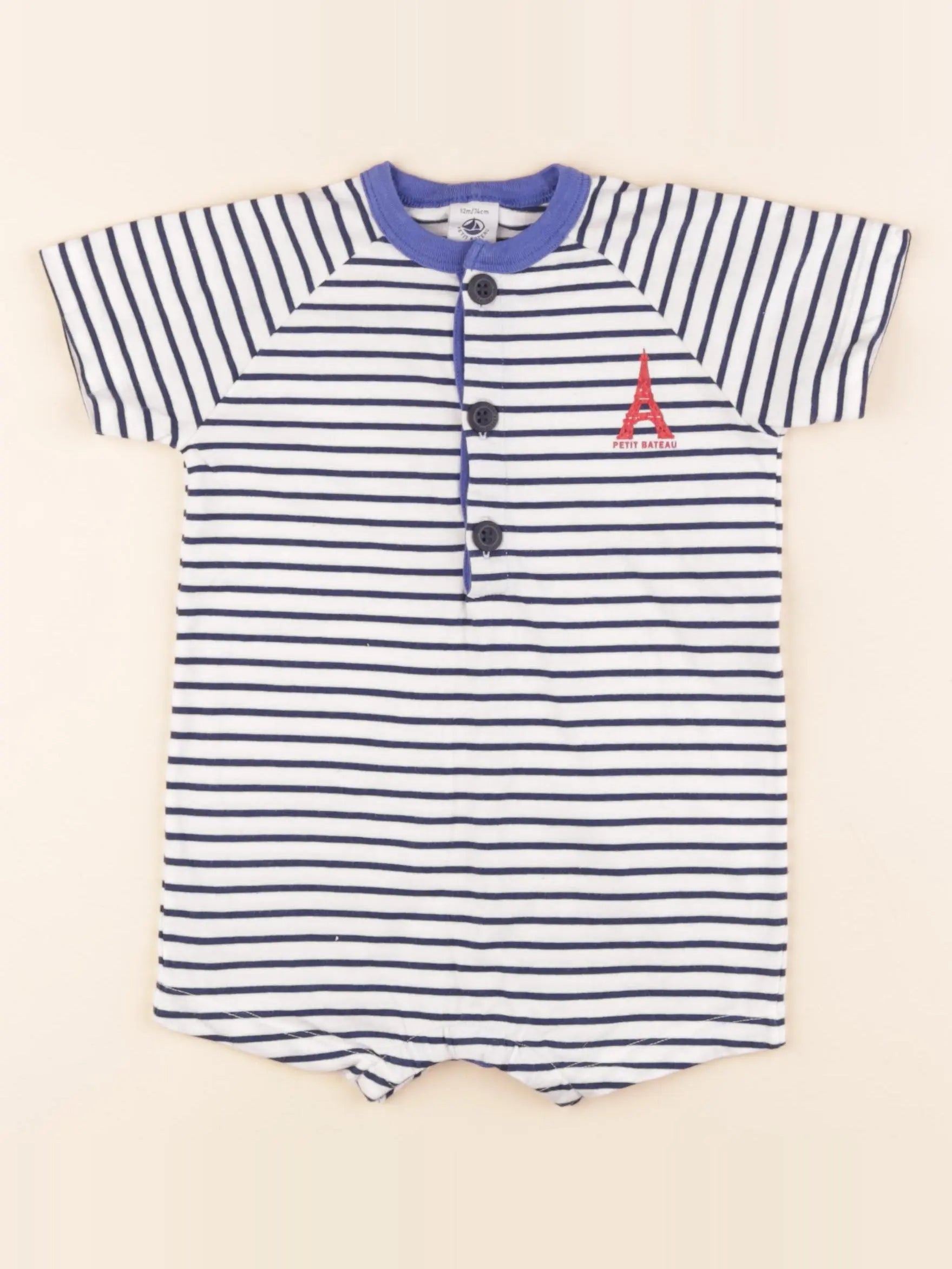 Petit Bateau - pyjama coton bleu, blanc - 12 mois