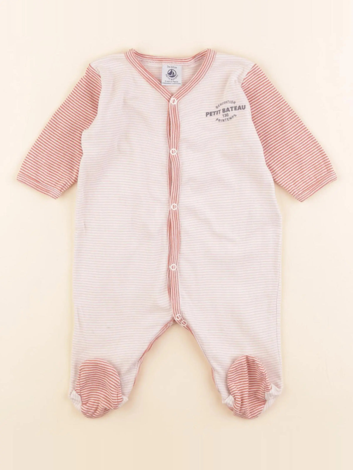 Petit Bateau - pyjama coton blanc, rose - 3 mois