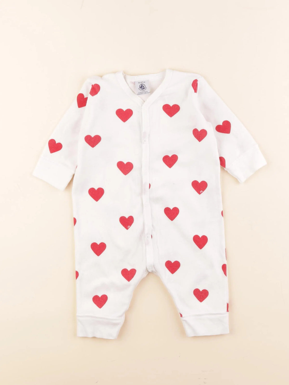 Petit Bateau - pyjama coton blanc, rouge - 6 mois