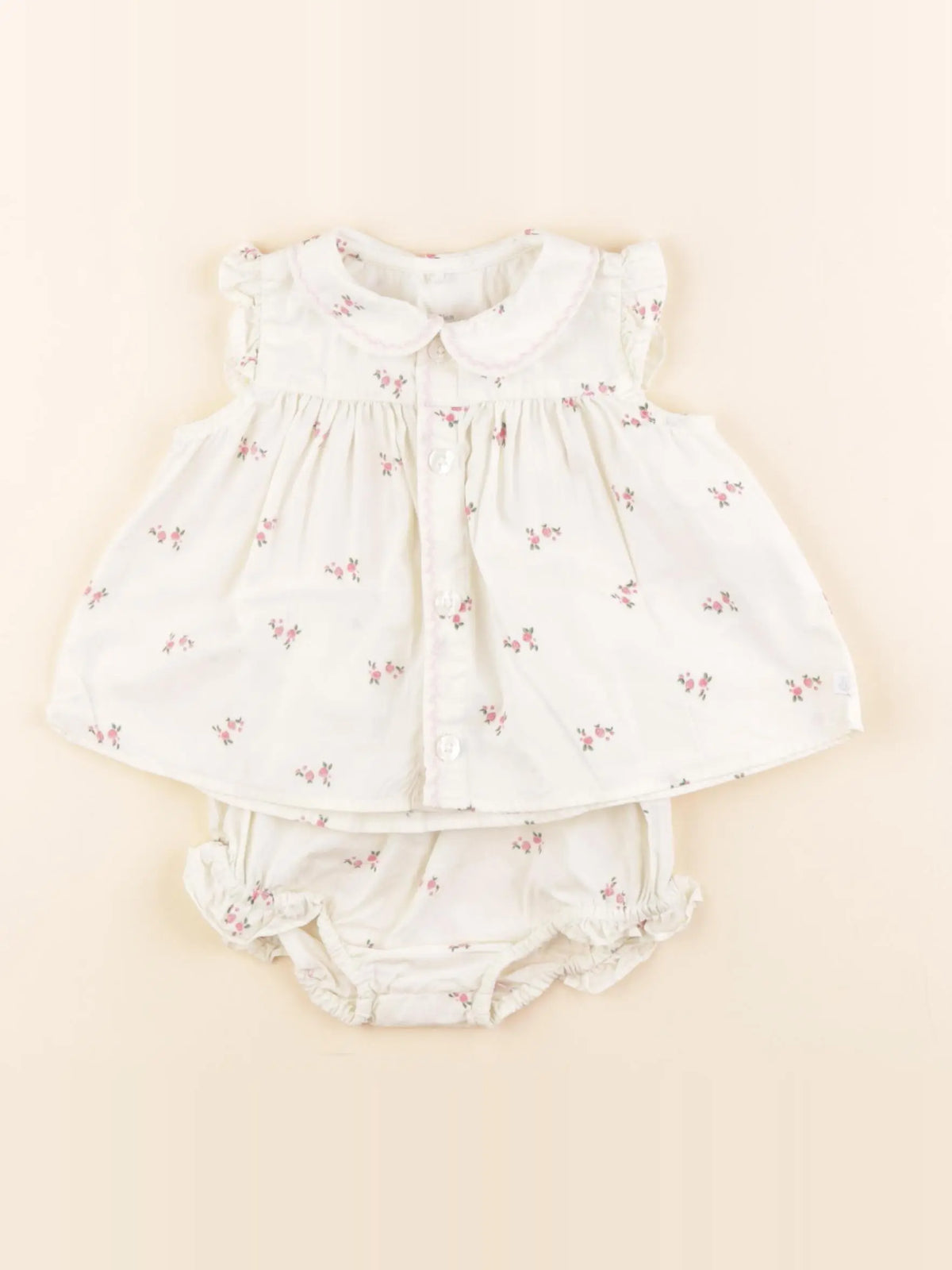 Petit Bateau - ensemble beige, rose - 12 mois