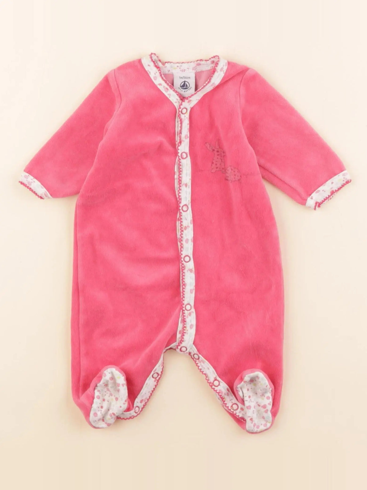 Petit Bateau - pyjama velours rose - 1 mois