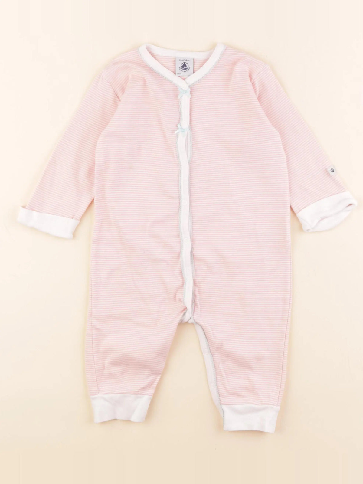 Petit Bateau - pyjama coton blanc, rose - 12 mois