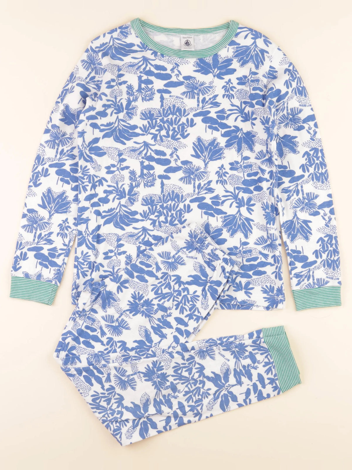 Pyjama coton blanc, bleu