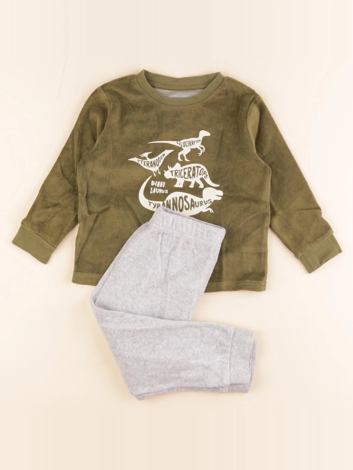 Petit Bateau - pyjama velours vert, gris - 3 ans