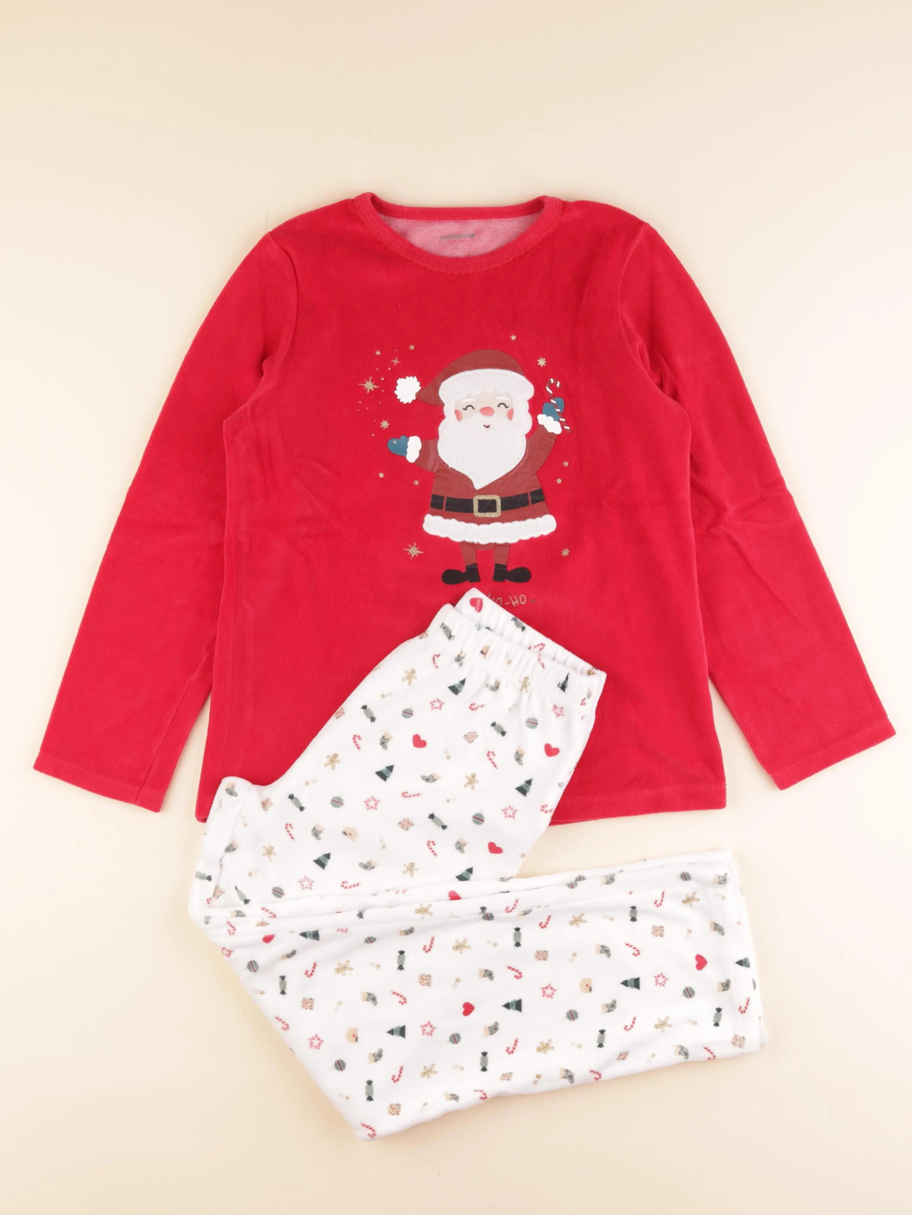 Vertbaudet - pyjama velours blanc, rouge - 12 ans