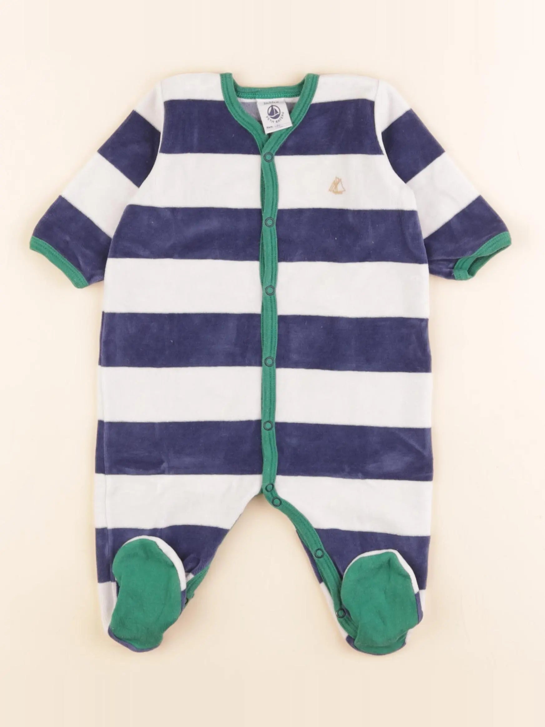 Petit Bateau - pyjama velours bleu, blanc - 3 mois